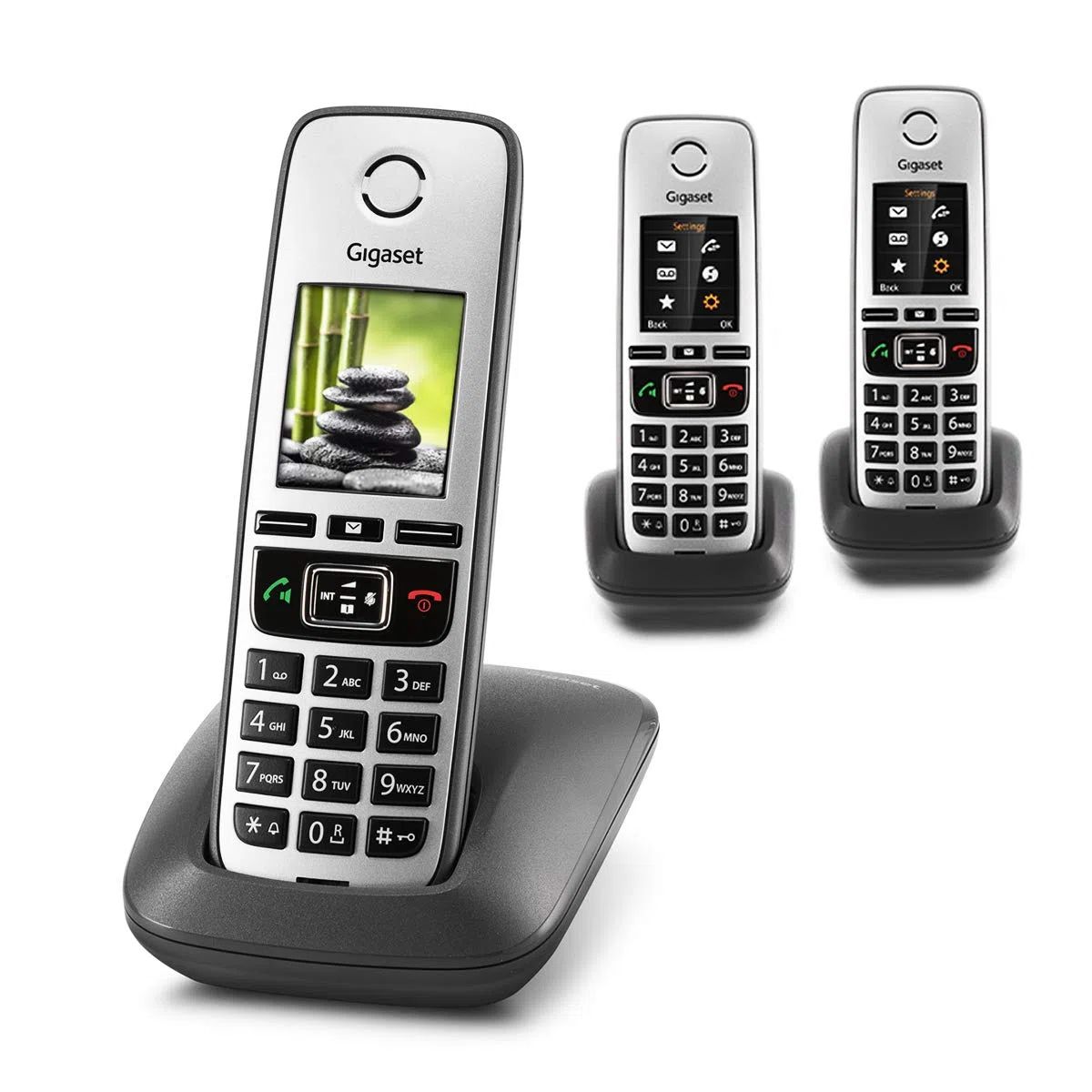Gigaset Family Trio – 3 schnurlose Telefone mit großem, farbigem Display und hoher Reichweite – anthrazit-grau