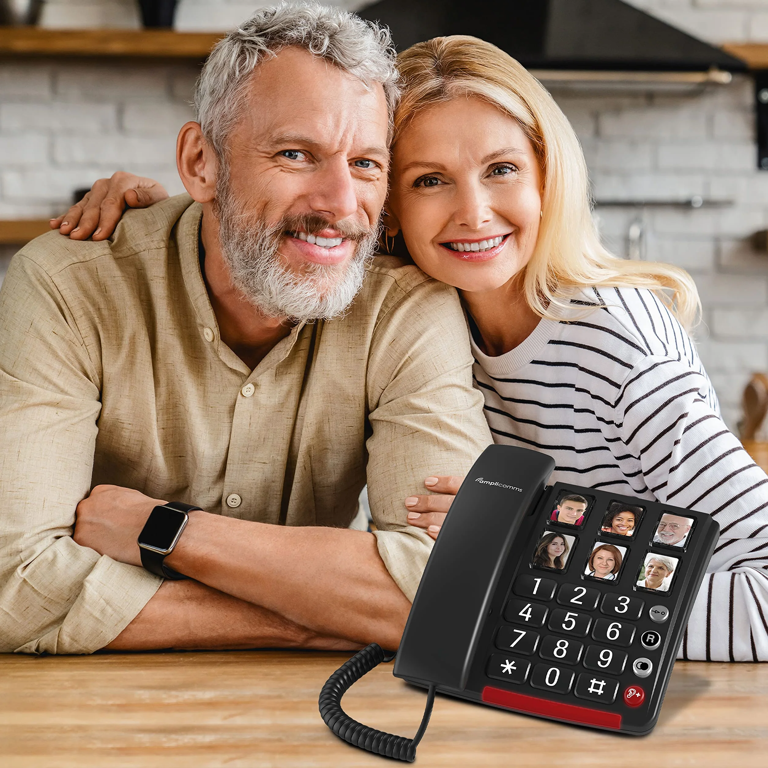 Amplicomms BigTel 40 Plus, schnurgebundenes Großtasten-Telefon, sechs Foto-Direktwahltasten, Audio-Boost +40dB, extra Laute Klingeltöne, Hörgerätekompatibel