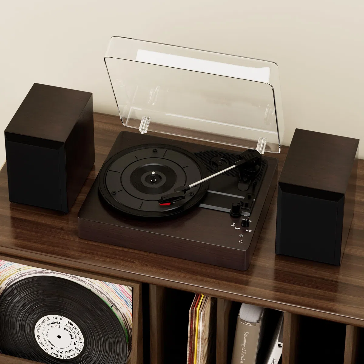 Topteng Schallplattenspieler mit Lautsprecher, 3-Geschwindigkeiten (33/45/78 U/min) für 7/10/12 Zoll Vinyl-Schallplatten, Geteilter Turntable Record Player, mit LP Modus - Zum entspannten Musikgenuss