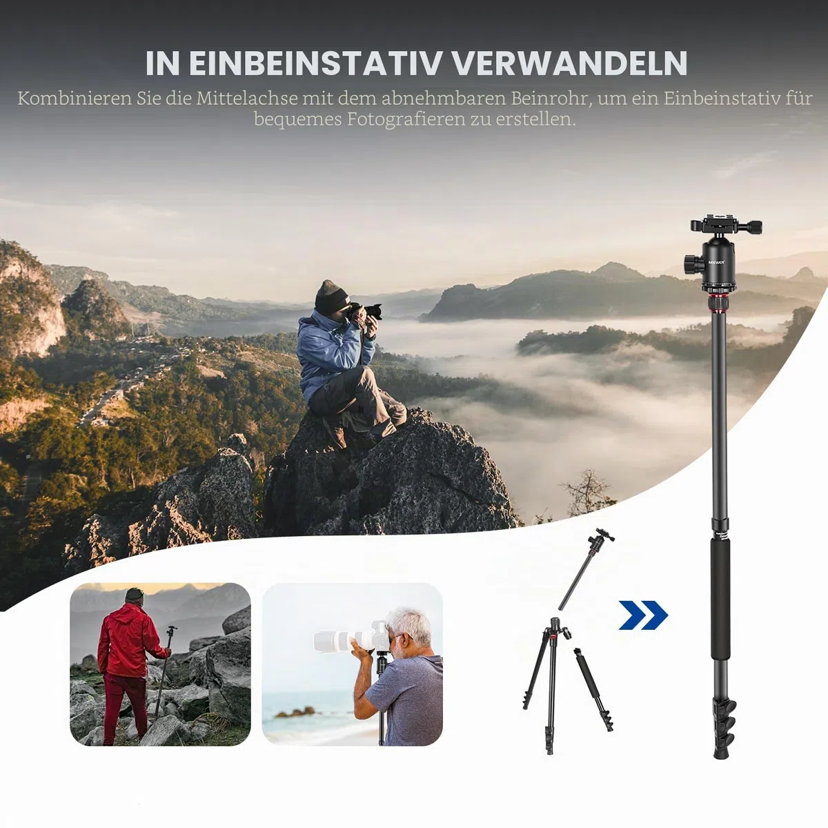 NEEWER 195,6cm Kamera Stativ Einbeinstativ mit Handyhalter, 360° Kugelkopf, Aluminium DSLR Tripod, Max 15,4kg, TP77