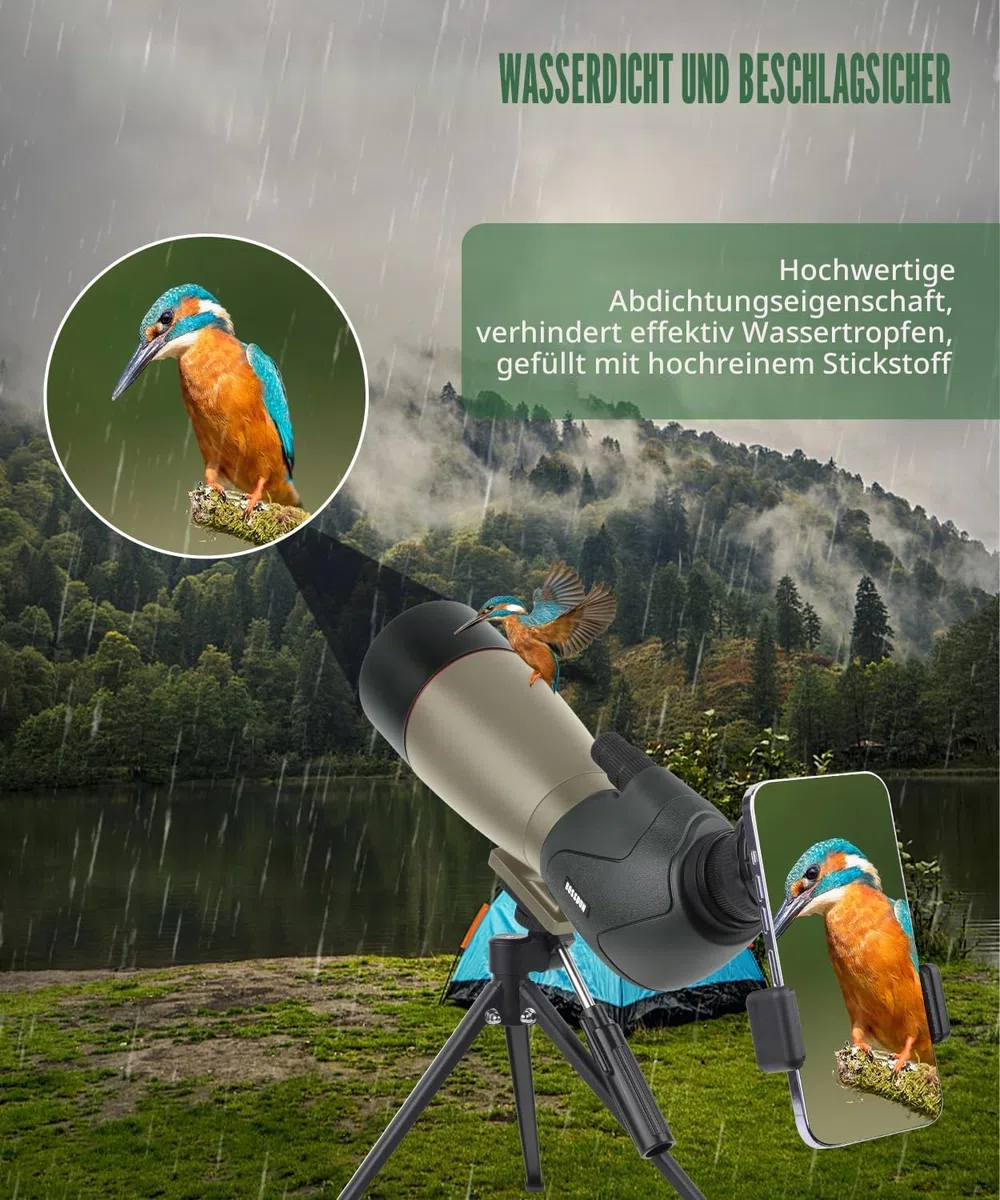 Spektiv, Ultra HD 25–75 x 60 Teleskop, Dual-Fokussierung, ED, wasserdichtes Zielfernrohr, FMC-Objektiv, BAK4-Prisma mit Tragetasche, Stativ für Zielschießen, Jagd, Vogelbeobachtung, Wildtierlandschaft