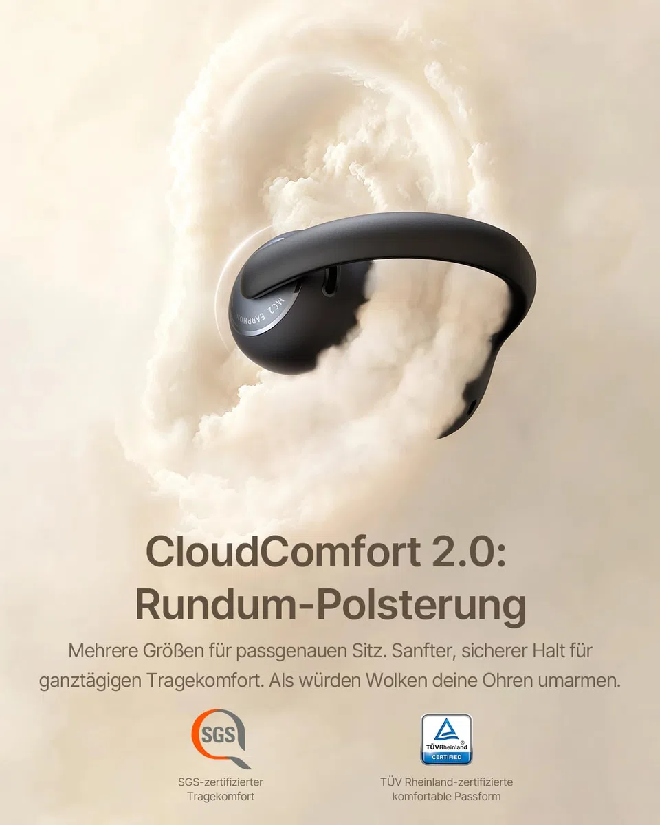 Baseus Bowie MC2 Open Ear Kopfhörer, Clip-On Earbuds mit CloudComfort 2.0, Hi-Res Audio, LDAC, SuperBass 3.0, Bluetooth 6.0, 4-MIC KI für klare Anrufe, 55 h Akku, IP67, 5,1 g leicht