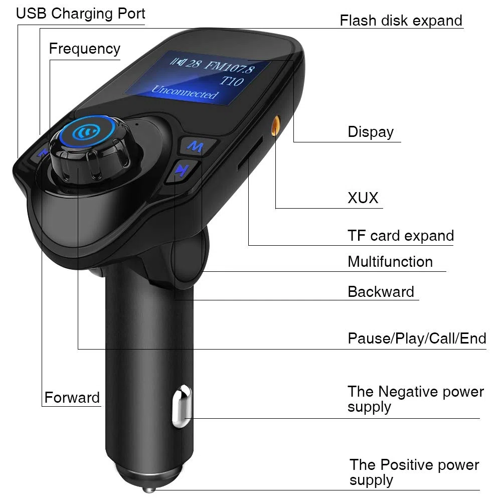 FM-Transmitter, T11 Bluetooth Wireless Freisprecheinrichtung MP3-Player FM-Transmitter USB-Ladegerät