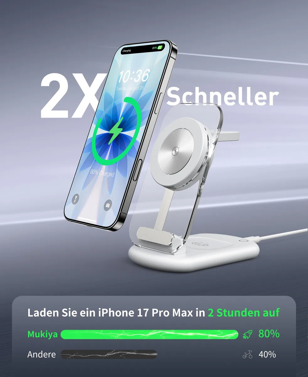 Mag Safe Ladegerät, Ladestation Apple Watch und iPhone, 3 in 1 Mag Safe Ladestation Kompatibel mit iPhone 17e 17 16 15 14 13 12 Pro Max/Air/Plus/Pro, für Apple Watch 10/9,Airpods 3/2/Pro,faltbar