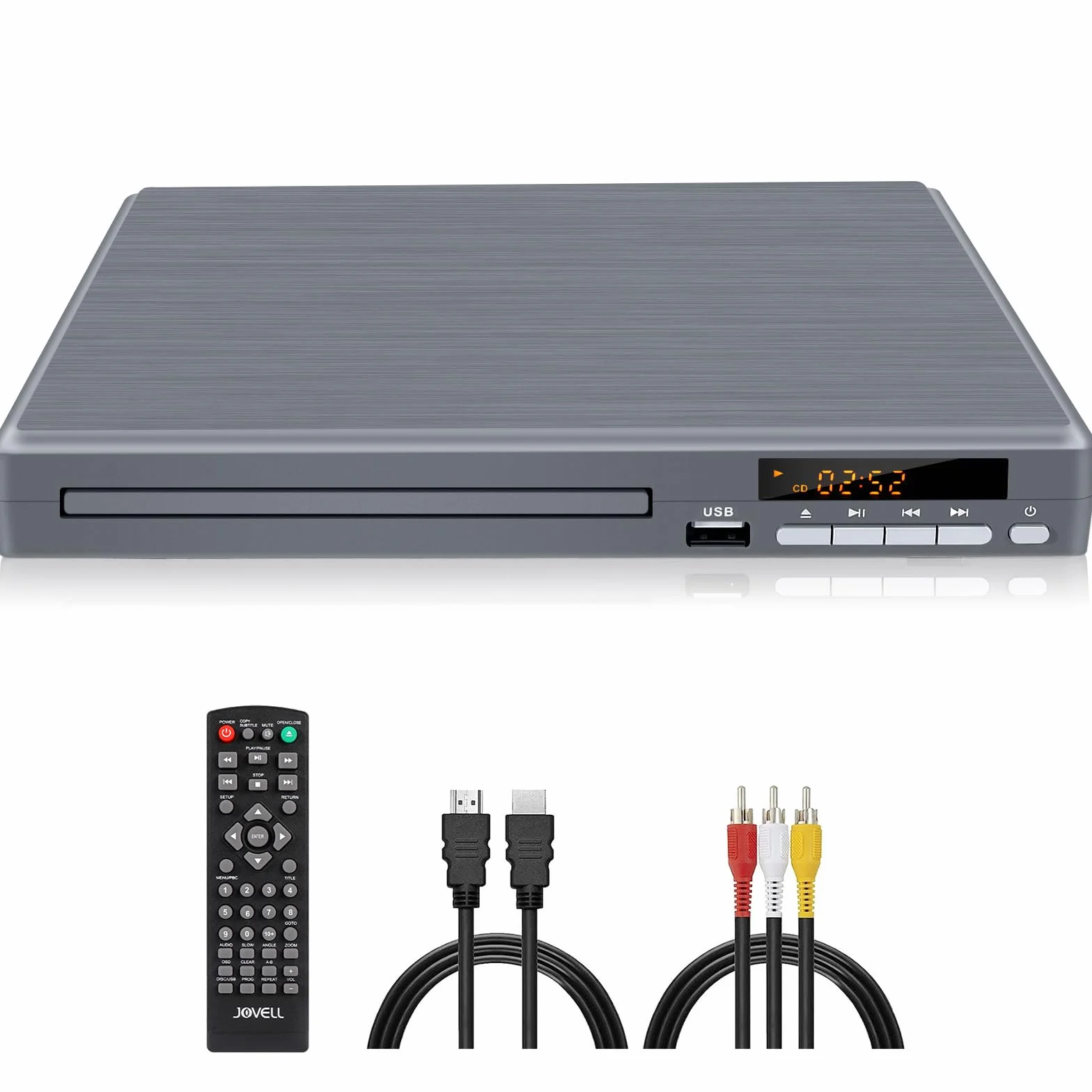 DVD-Player Grau - Regionenfrei DVD-Player für TV mit 1080P Hochskalierung - CD-Player DVD-Spieler mit Koaxial/HDMI/RCA-Ausgängen, Breakpoint-Speicher, PAL/NTSC, Ideal für Zuhause (Kein Blu-ray)