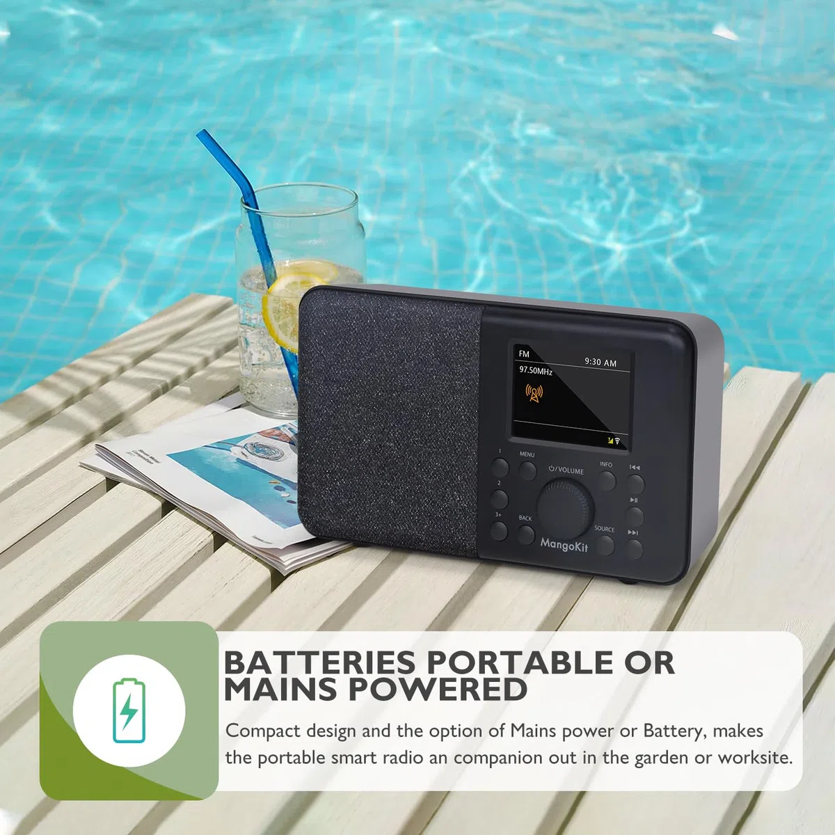 SR10 Internet Radio mit DAB/DAB+,WIFI Radio mit Podcast Player,Smart DAB Radio mit Bluetooth,FM Radio,Küchenradio mit Netz- und Batteriebetrieb,Farbdisplay,Doppelalarm,Presets Support-Schwarz