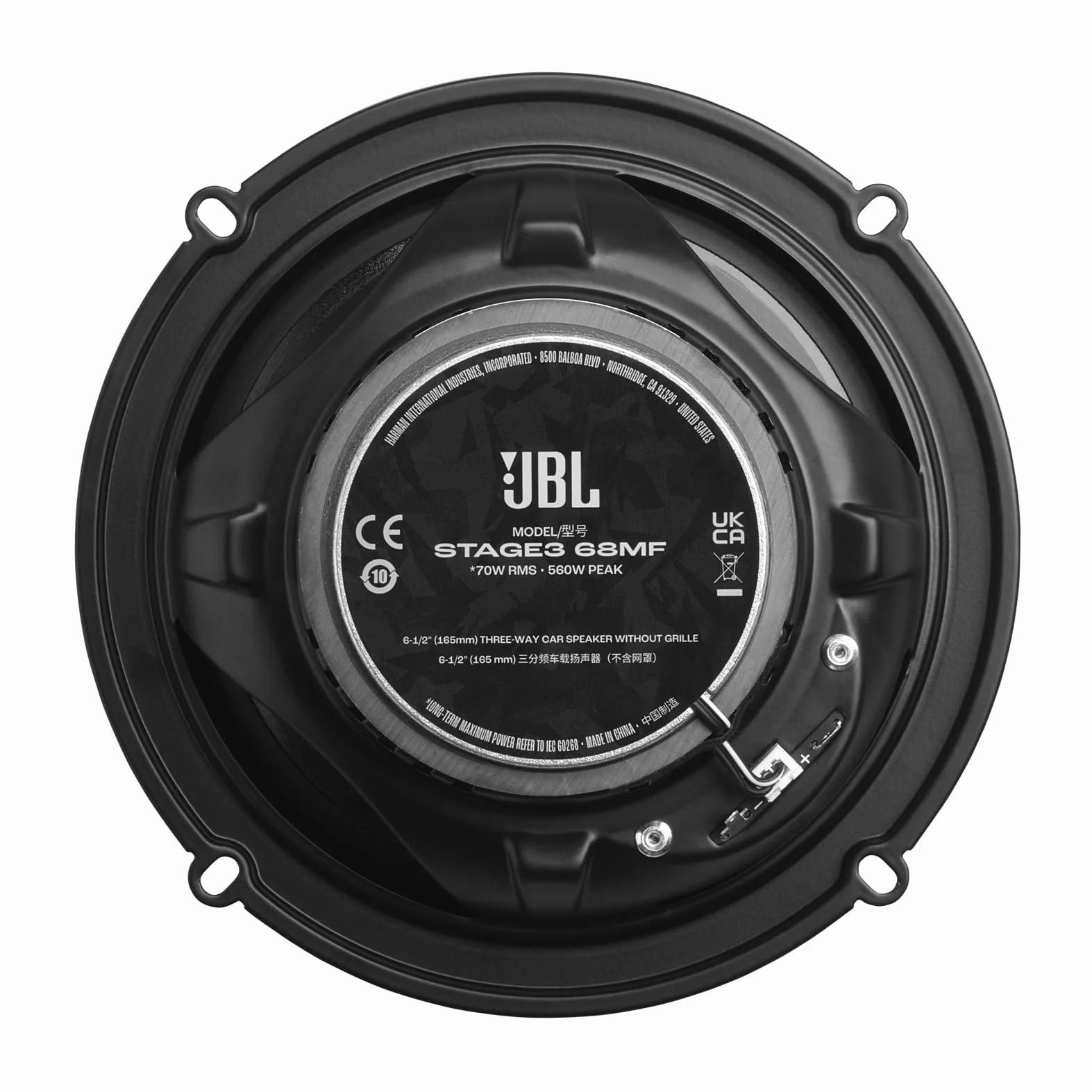 JBL Stage3 Gen2 68MF 165mm 6,5 Zoll 3-Wege Koaxial Lautsprecher Auto Boxen | 70W RMS / 560W Peak, 91dB, 4 Ohm Impedanz, 55Hz-20kHz Frequenzgang, PEI Hochtöner, ohne Gitter, laser-geätztes Cone-Design
