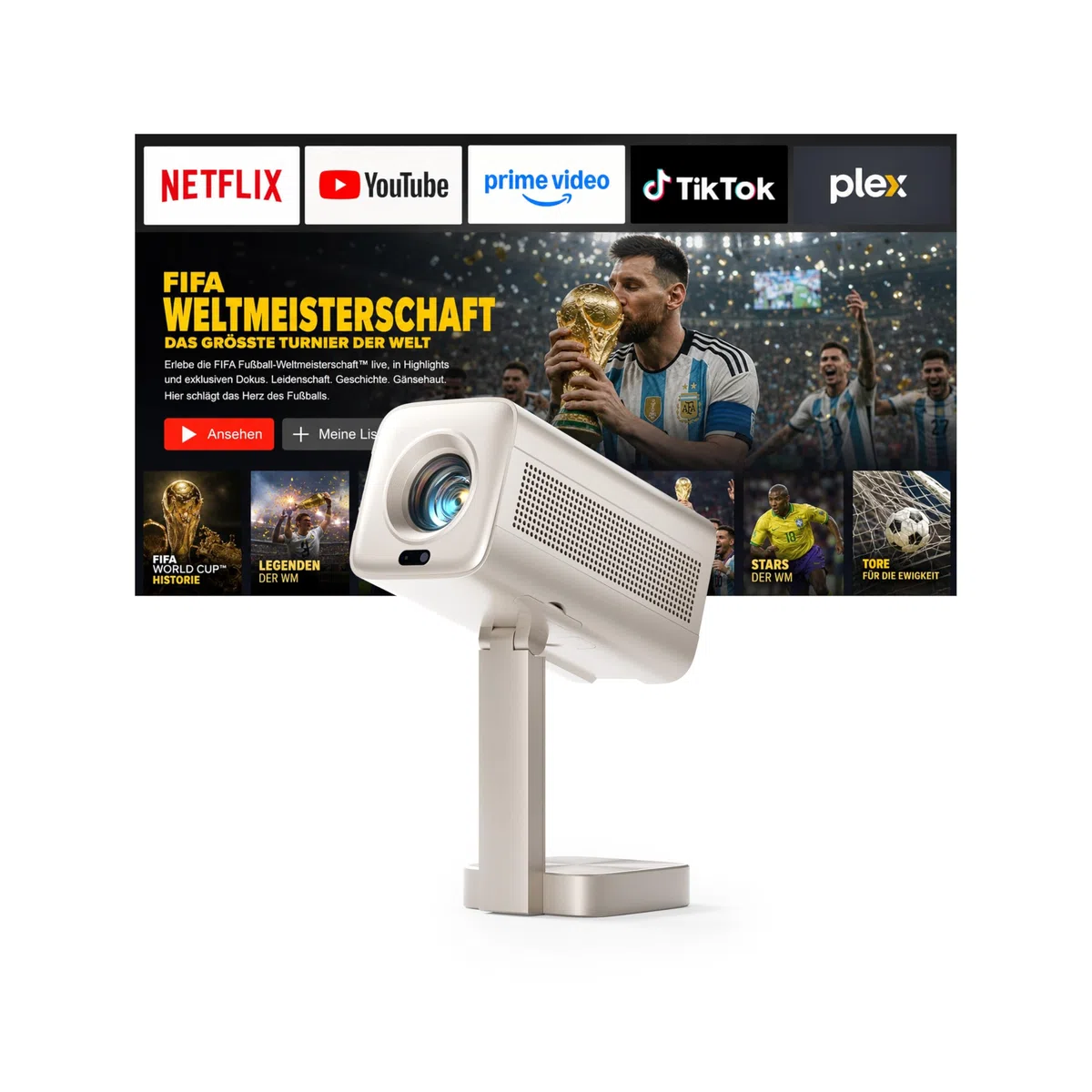 VOPLLS Smart Mini Beamer 4K 28000 Lumen Projektor, Full HD 1080P, WiFi6 Bluetooth, TOF Autofokus, Trapezkorrektur, 210° Drehbar, Kompatibel mit Netflix & Dolby Audio
