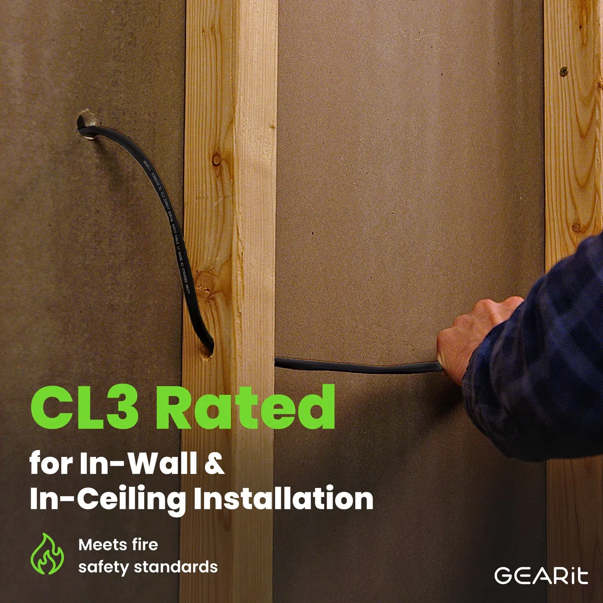 GearIT CL3-Lautsprecherkabel, AWG, 12 Gauge, AWG, für Innen- und Außenbereich, OFC-Draht, sauerstofffreies Kupfer, direkte Erdverlegung, 12 AWG, 30 m, Schwarz