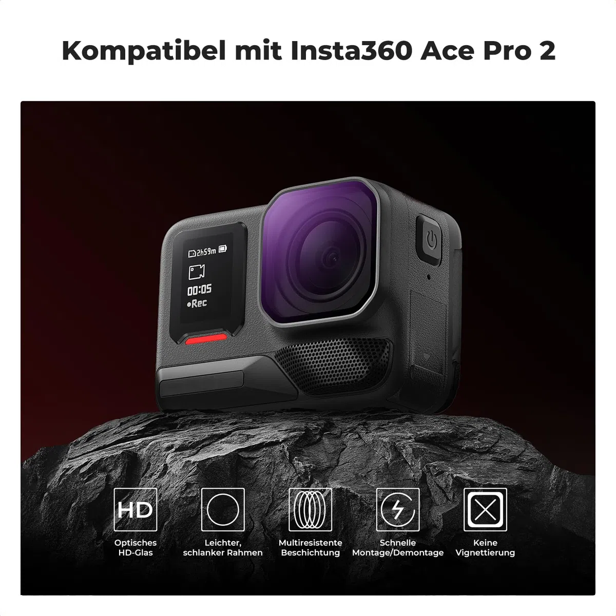 K&F CONCEPT Upgrade ND&PL Schraubfilter-Set Kompatibel mit Insta360 Ace Pro 2, ND8/PL+ND16/PL+ND32/PL+ND64/PL, Neutraldichte-Polarisationsfilter für Actionkameras, HD-Optikglas Mehrfachbeschichtung