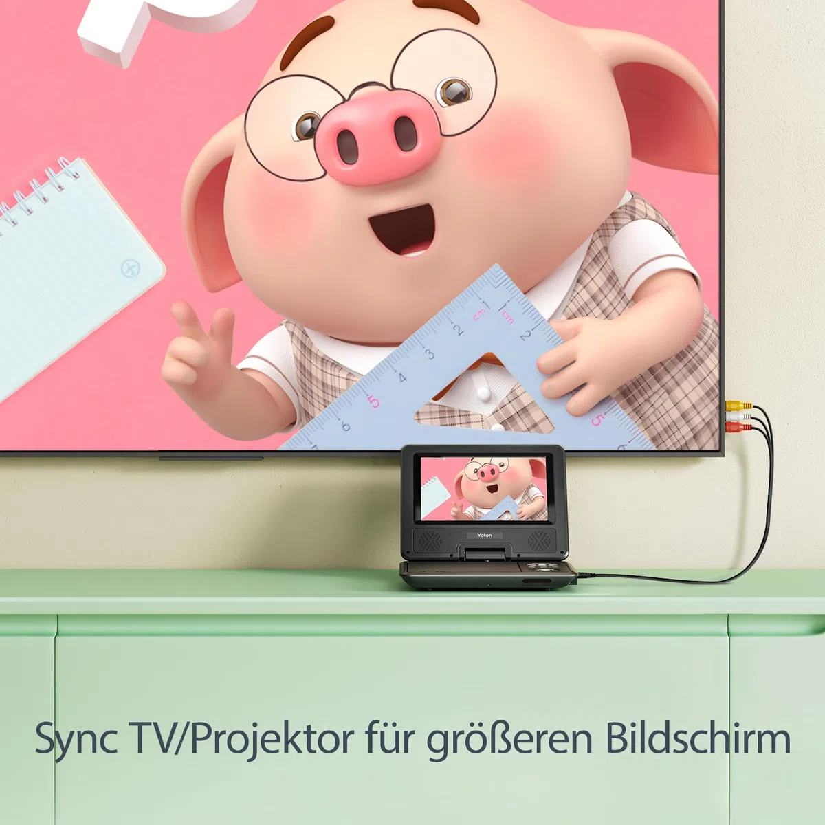 9,5" Tragbarer DVD-Player für Kinder im Auto mit 7,5" HD-Schwenkbildschirm, Stereo-Lautsprechern, 6 Stunden Akkulaufzeit, Sync-TV/USB/SD-Karte-Unterstützung [Kein Blu-ray Support]