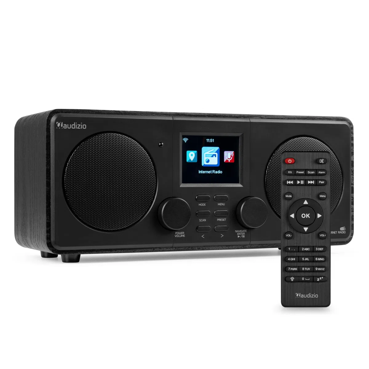 Audizio Foza - Internetradio WLAN, DAB Radio mit Bluetooth, Fernbedienung, 50 Watt, FM, AUX in, USB, MP3, Kopfhörer Anschluss, DAB Plus Radio, Küchenradio, Dual Alarm, Sleeptimer - Schwarz