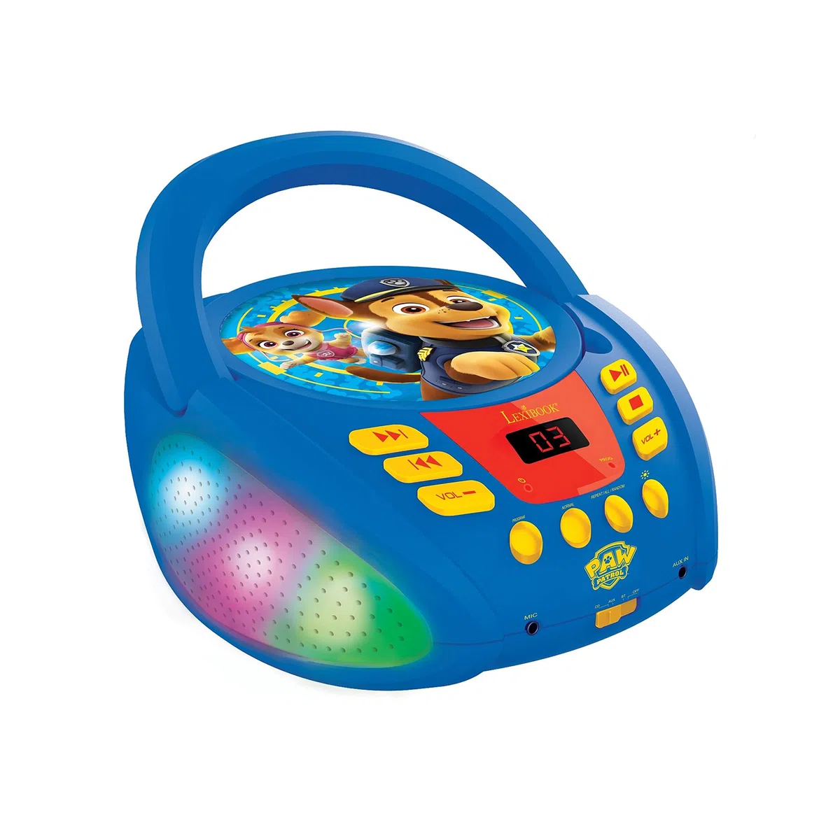 Lexibook, Paw Patrol, Bluetooth-CD-Player für Kinder, tragbar, mehrfarbige Lichteffekte, Mikrofonbuchse, Aux-in-Buchse, AC- oder batteriebetrieben, Mädchen, Jungen, Blau/Rot, RCD109PA