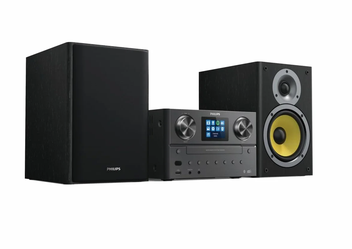 Philips TAM8905 Mikro-Musiksystem 100W, Bluetooth, Spotify Connect, Internetradio, DAB+, CD-Player, USB, Bassreflex-Lautsprecher, Digitale Klangregelung, klassisches Design mit Farbdisplay