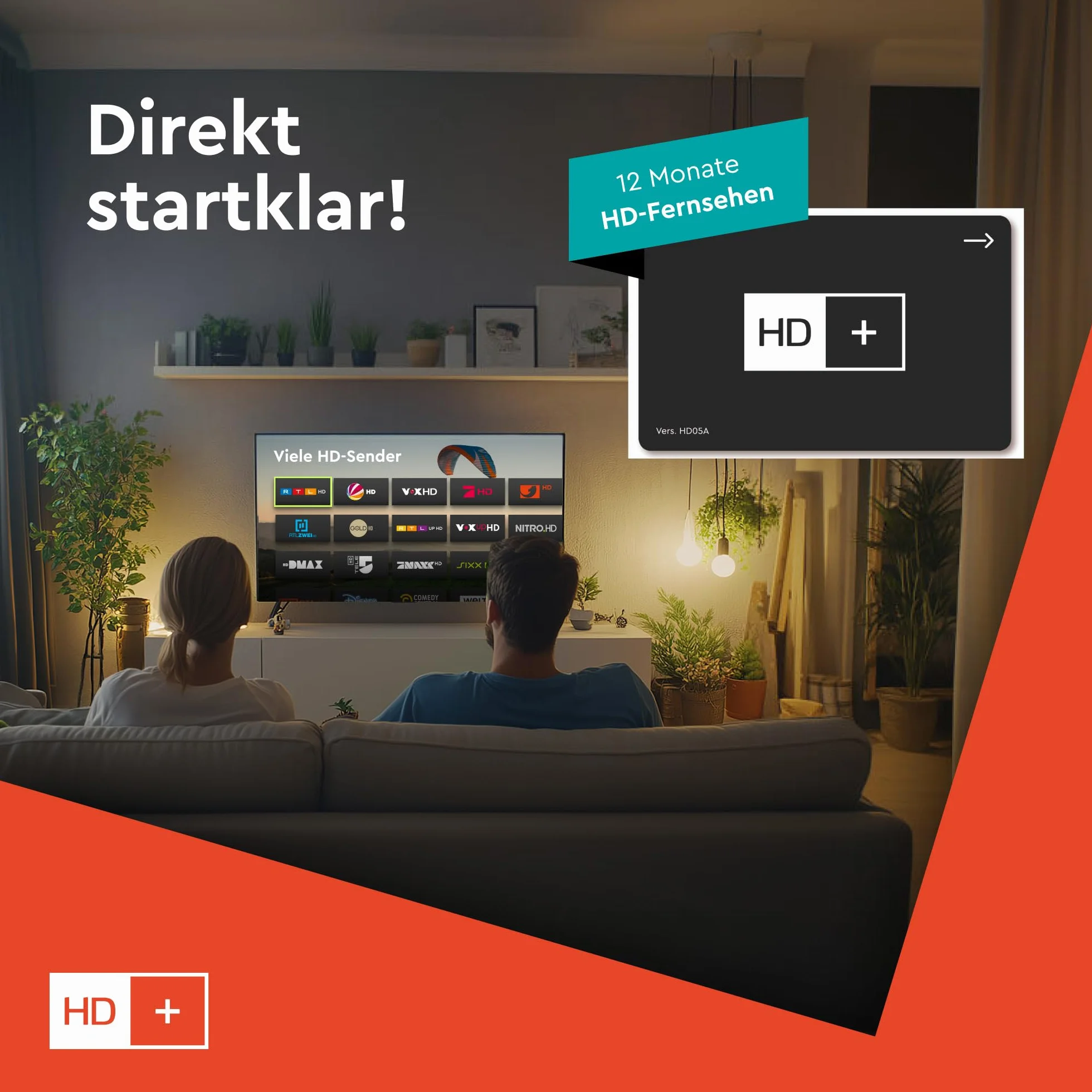 HD+ Karte für Satelliten-TV | 12 Monate Verlängerung | Für HD+ Modul & Receiver | 25 Privatsender, 3 UHD-Kanäle, 70 freie Programme | Kein ABO, Keine Registrierung | Für HD+ Modul & Receiver, 25 Privatsender, 3 UHD-Kanäle, 70 freie Programme, Kein ABO, Ke