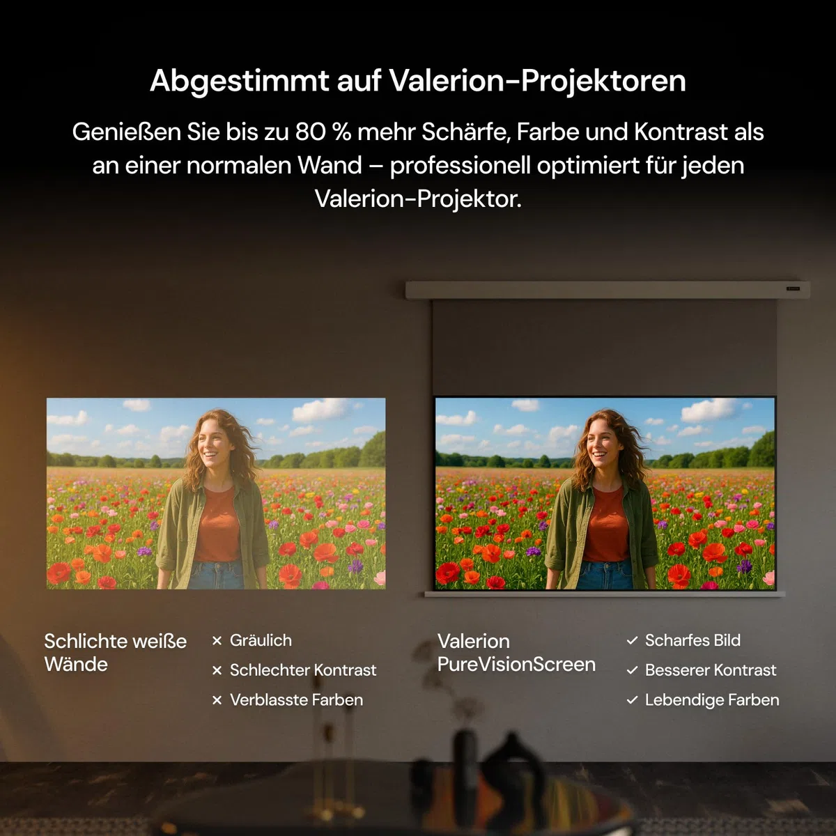 AWOL Valerion 100" Motorisierte Projektorleinwand – Mattweiß, Zero-Speckle, leise & glatt abrollbar für Heimkino