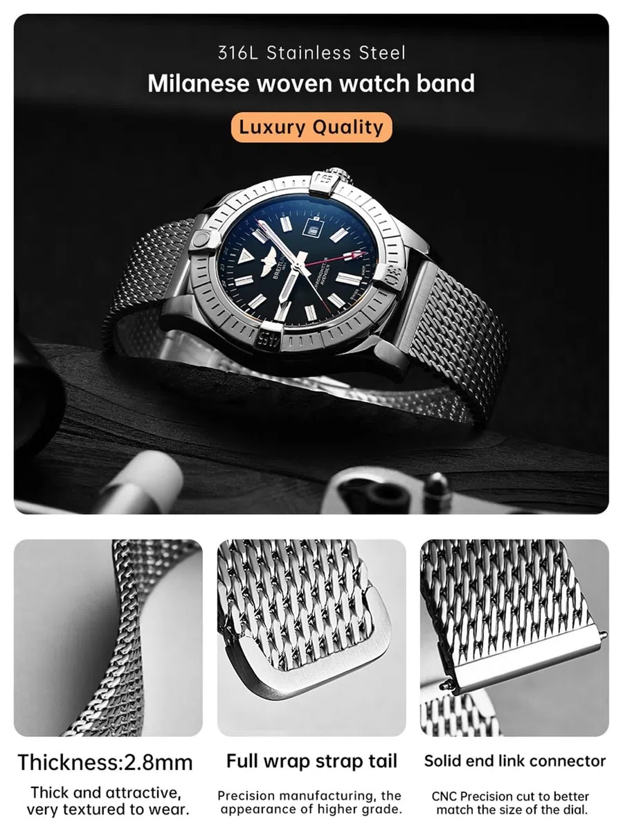 CZKE Uhrenarmbänder Edelstahl 316L 20mm 21mm 22mm Milano gewebte Uhrenarmbänder
