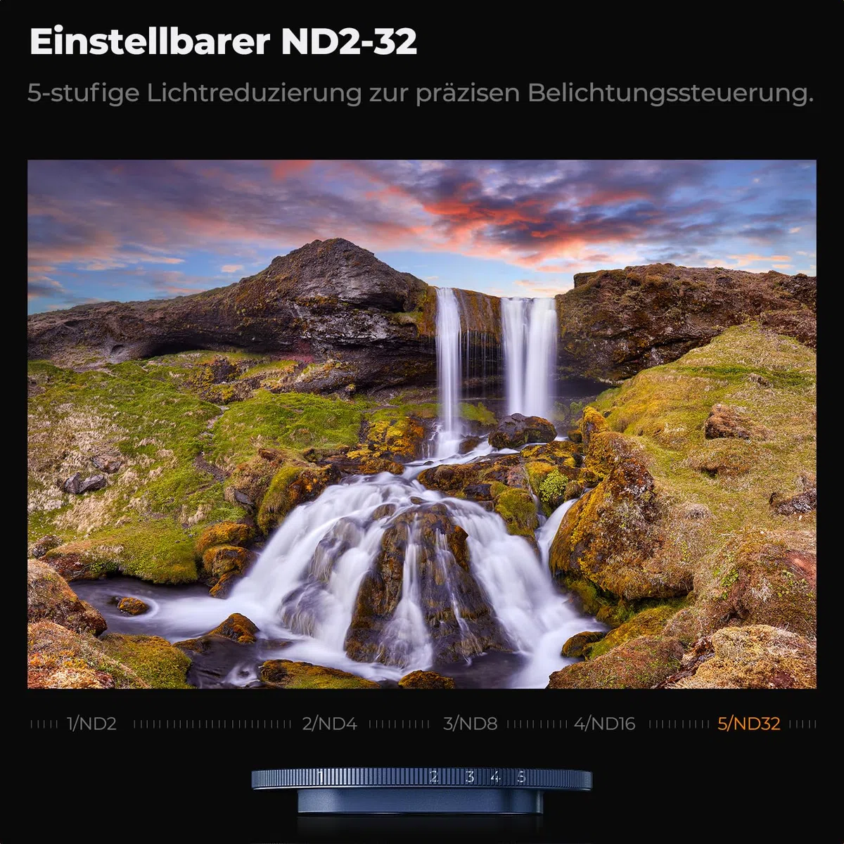 K&F CONCEPT FA301 Snap-On ND2-32 Filter kompatibel mit iPhone 17 Pro/Pro Max, 11,2g extrem Leichter VND-Filter mit Snap-On Deco-Halterung, AGC-Glas mit 28-Schichten-Beschichtung, dunkelblau