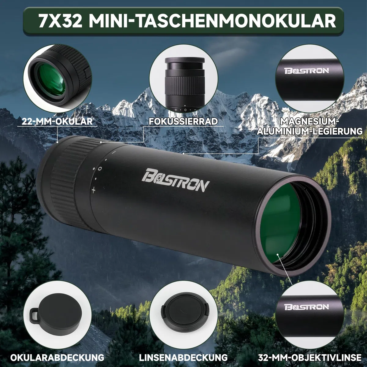 7x32 Monokular FMC Wasserdicht Stickstoffgefüllt – Kompakt Fernrohr für Vogelbeobachtung, Wandern, Konzerte