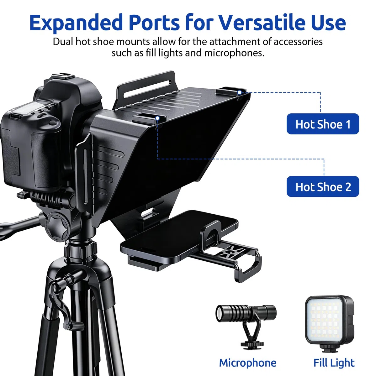 Teleprompter für Smartphone Tablet DSLR-Kamera, Mit Fernbedienung | App Steuerung, Weitwinkelobjektiv für Bis Zu 10 Zoll, Kompatibel mit iOS mit Android, Für Live-Streaming Videoaufnahme