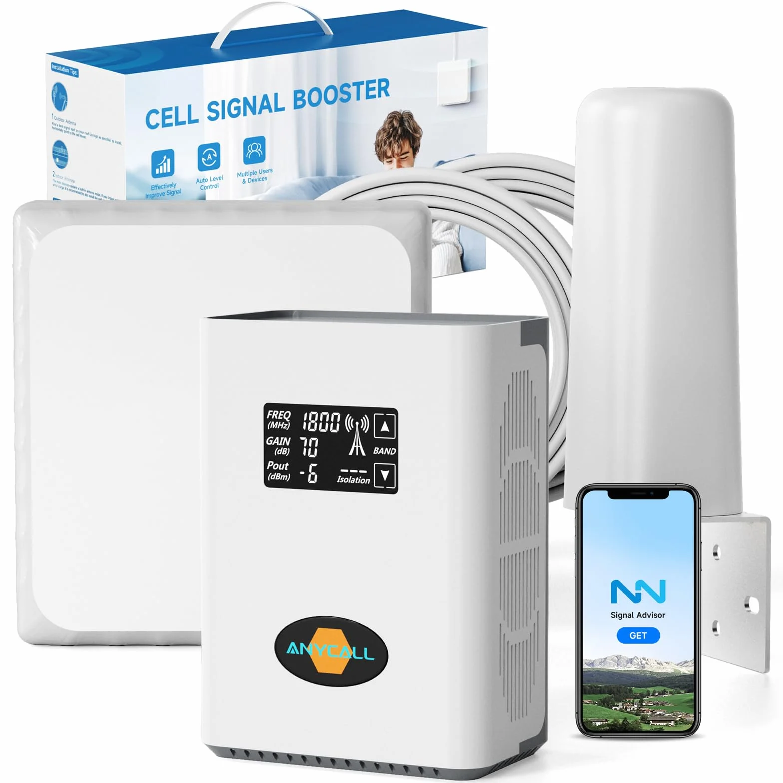 Mobilfunk Signalverstärker für Band 3, 7, 8, 20, Empfangsverstärker Handy für Haus und Büro, 5G 4G LTE 3G GSM Repeater, Handynetz Verstärker für Alle Netzbetreiber O2 E-Plus T-Mobile Vodafone