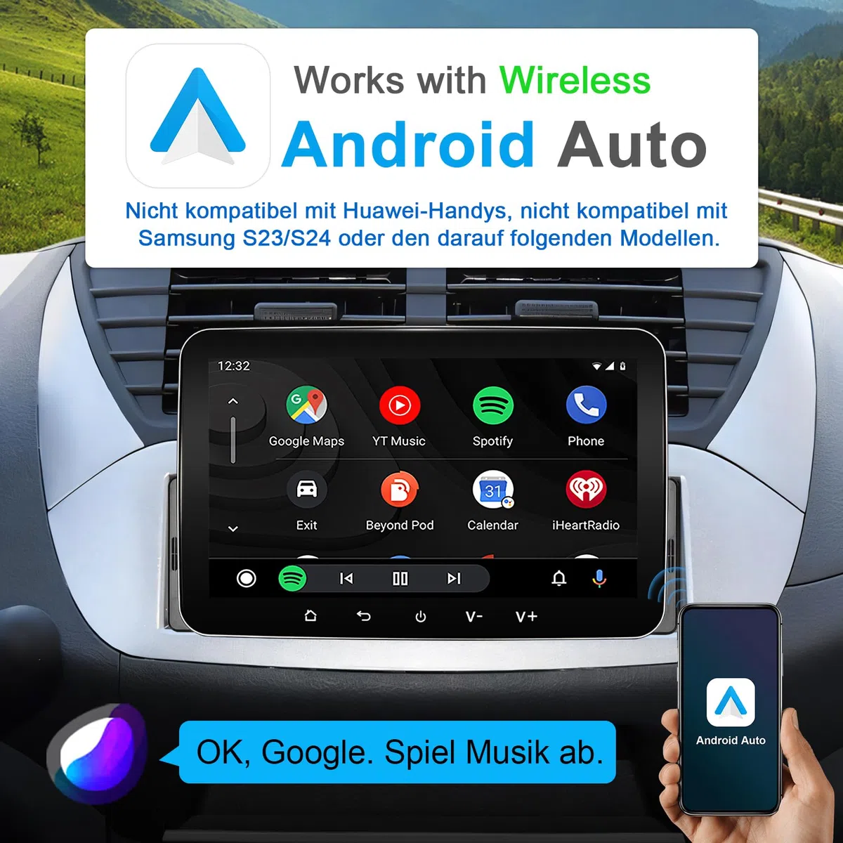 Android Autoradio 1din mit Navi 7 Zoll Bildschirm Wireless CarPlay & Android Auto Car Play Radio Touch Display mit Bluetooth FM WiFi GPS SWC USB 2G+32G 1 din