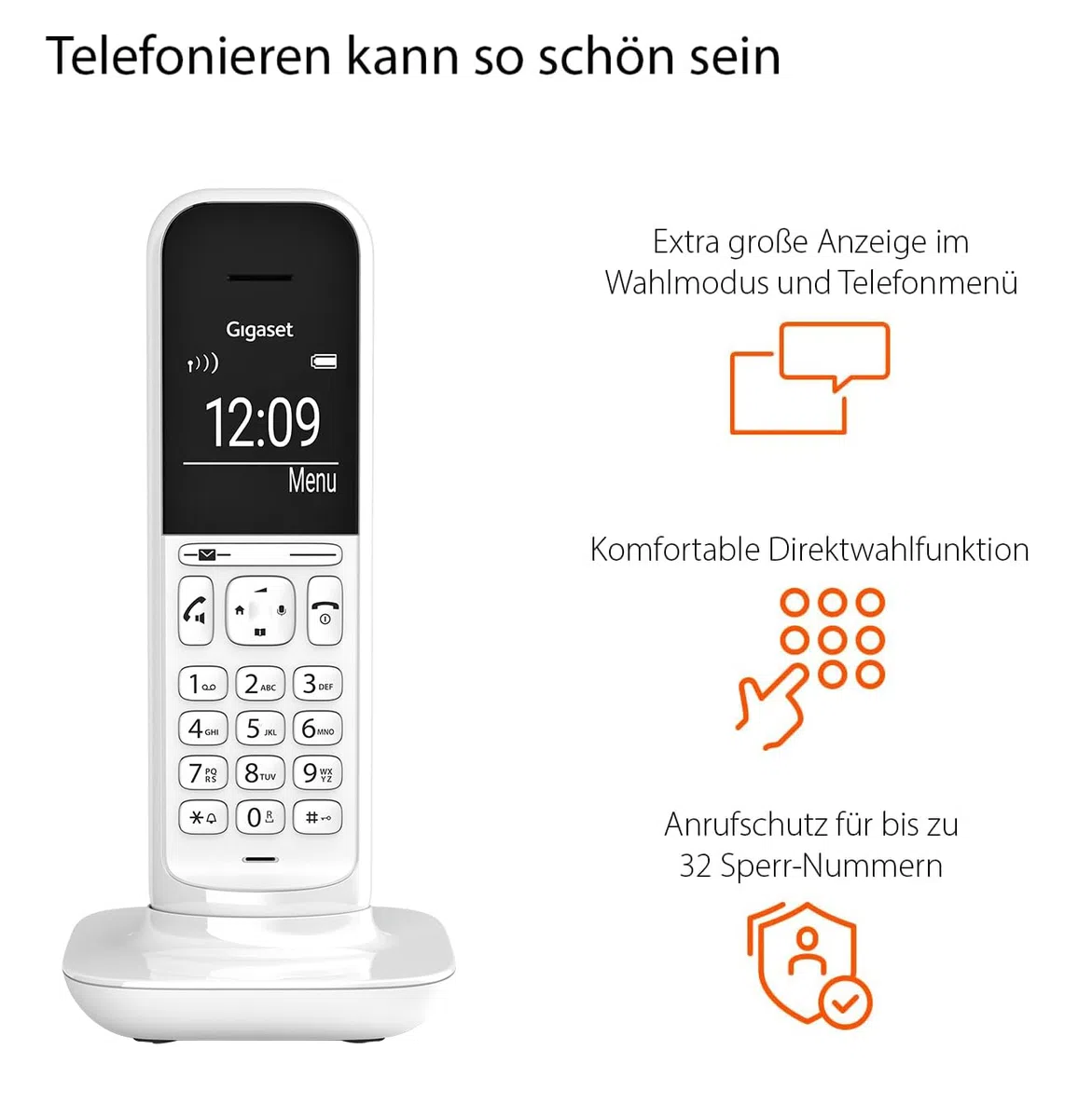 Gigaset CL390 - Schnurloses Design DECT-Telefon - Freisprechfunktion- 2 Akustik-Profile, Grafik Display, leichte Bedienung mit intuitiver Menüführung, inkl Basisstation Box 90, weiß [Deutsche Version]
