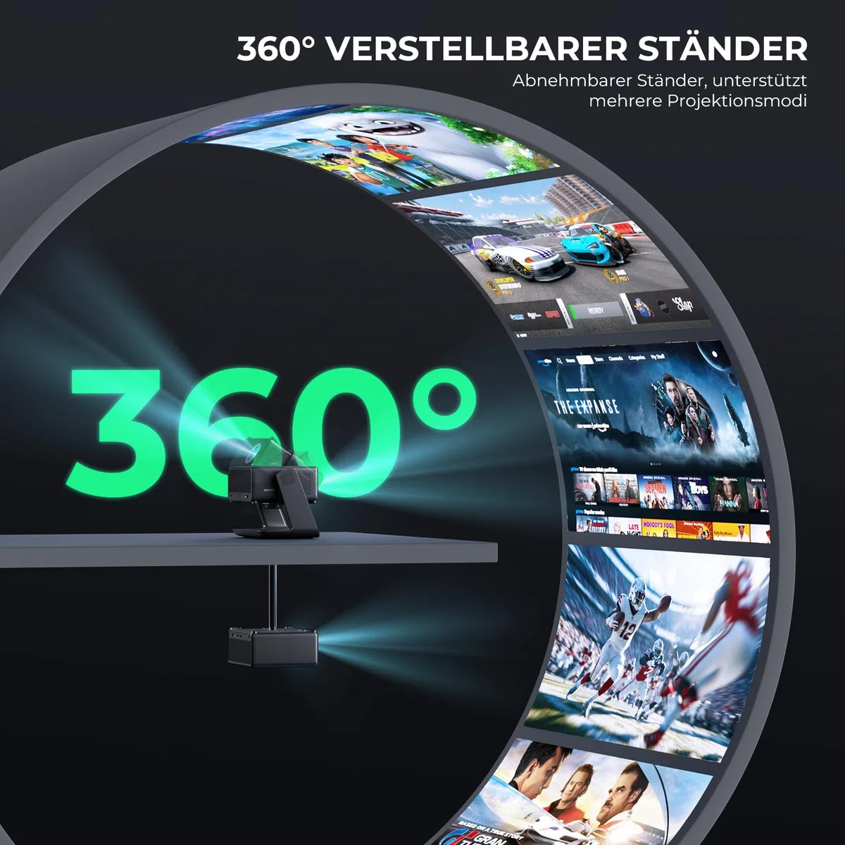 Mini Beamer 4K unterstützt Native 1080P, 28000 Lumen, WLAN 6, Bluetooth, elektrischer Fokus, 4D Keystone, kompatibel mit Netflix