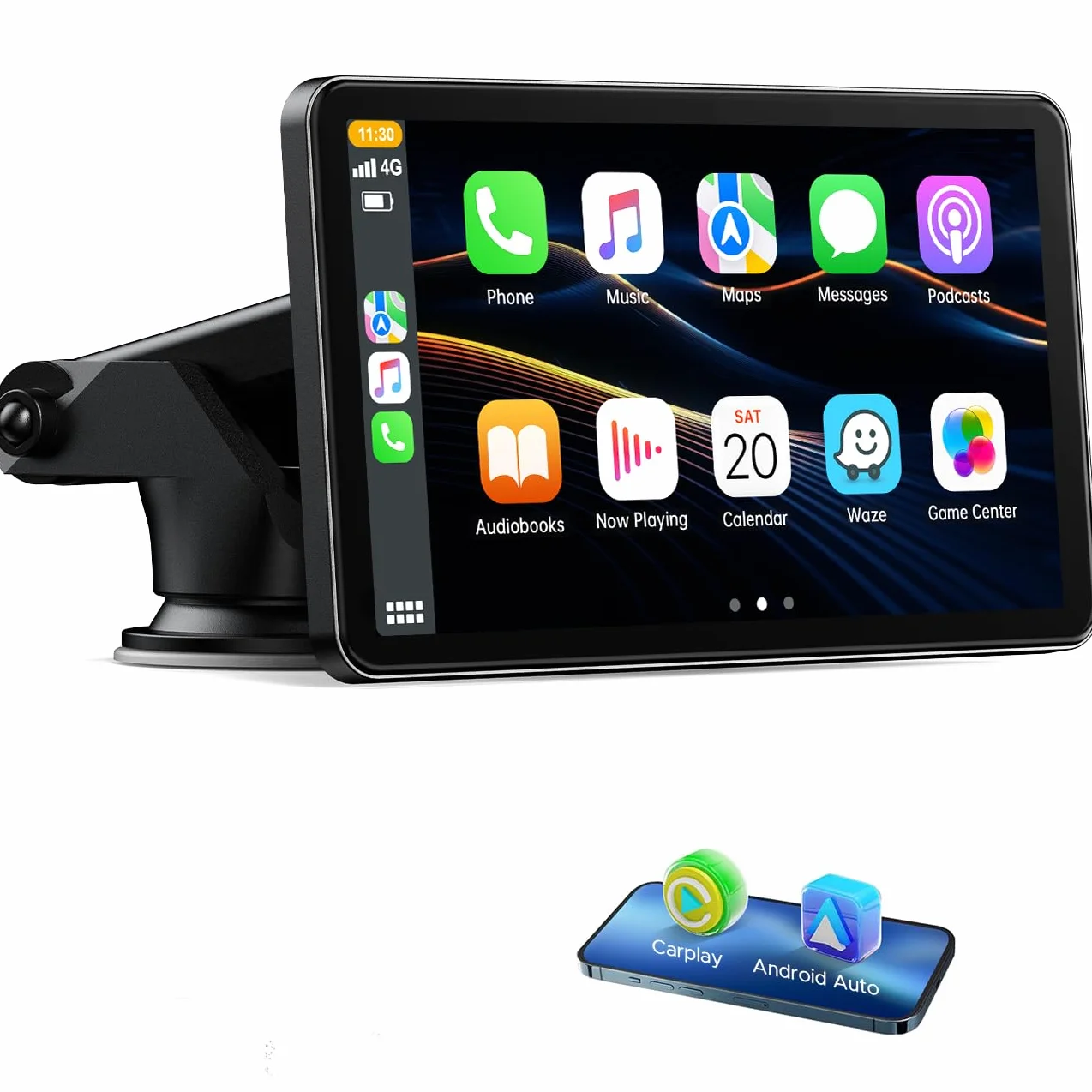 Volam Wireless Carplay Android Auto Display mit 7 Zoll Touchscreen,carplay Display mit Mirror Link,Live-Navigation, Play Music,Siri,G00gle Sprachassistent,Bluetooth 5.0, AUX,FM