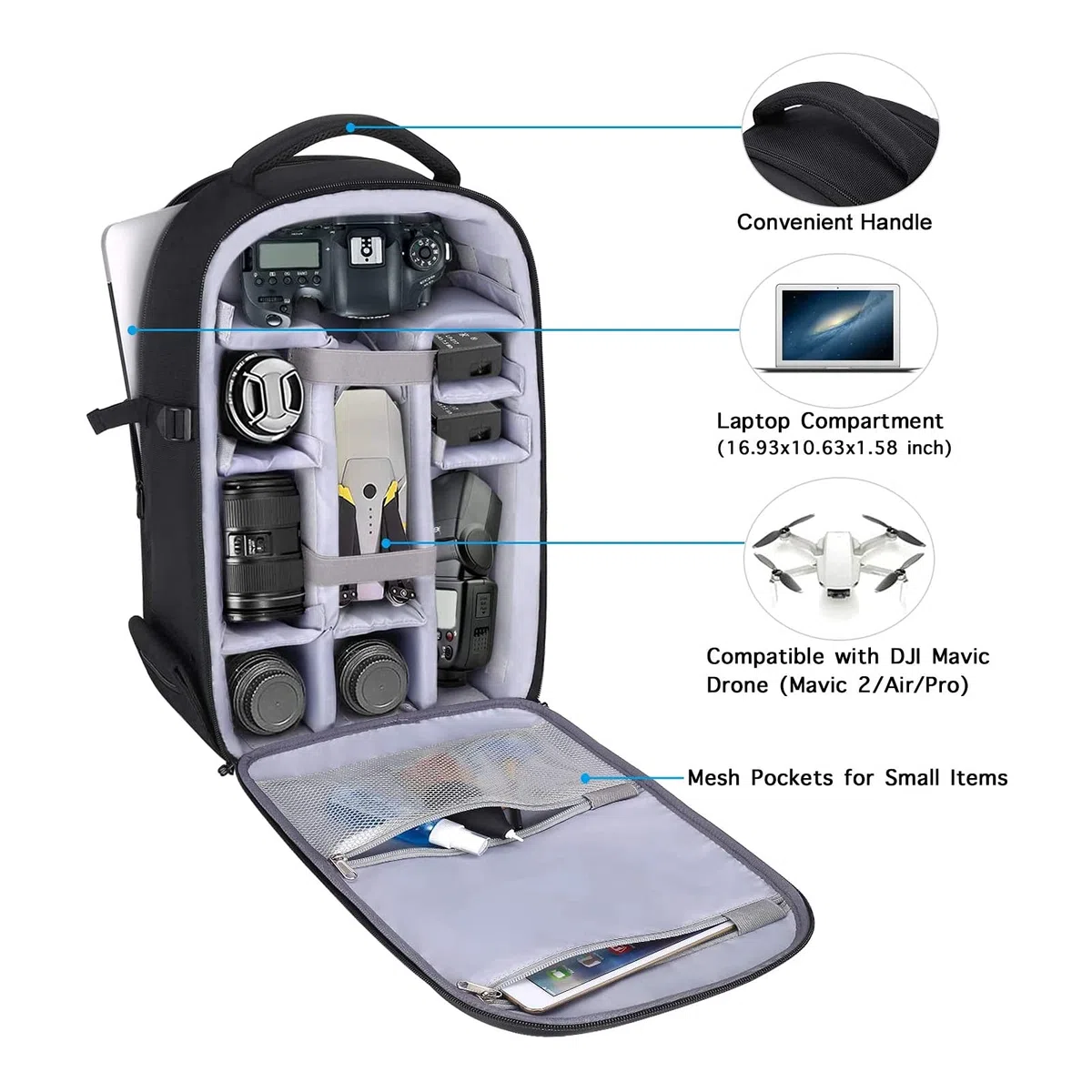 MOSISO Kamera Rucksack, DSLR/SLR/Spiegellose Fotografie Kameratasche 15-16 Zoll Wasserdichte Hartschale Hülle mit Stativhalter & Laptopfach kompatibel mit Canon/Nikon/Sony, Schwarz