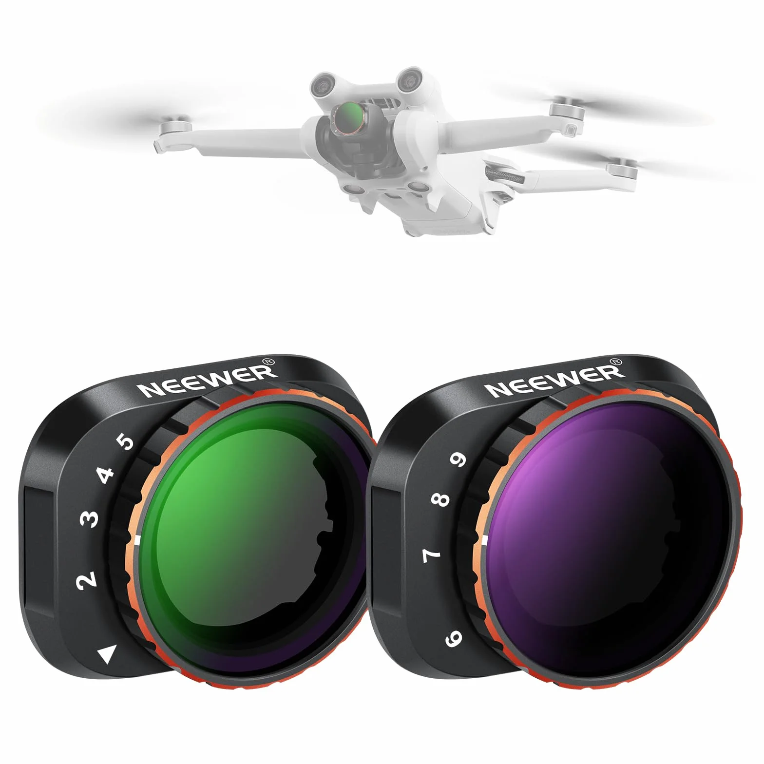 NEEWER Variables ND Filter Set, kompatibel mit DJI Mini 3 / Mini 3 Pro, ND2-32 + ND64-512, mehrfach beschichtete HD Objektive für Drohnenkameras, Zubehör für Luftaufnahmen und Videografie