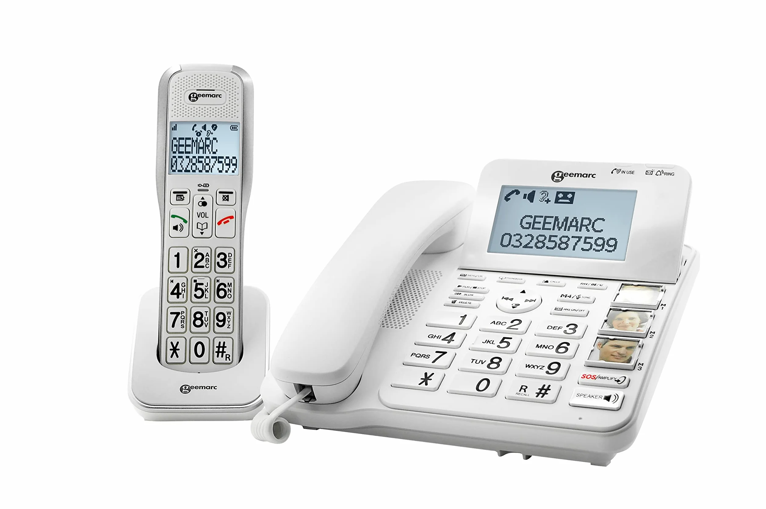 Geemarc Amplidect 595 Combi - Verstärktes schnurgebundenes Telefon und zusätzliches Mobilteil mit Anrufbeantworter und SOS-Funktion für Senioren - Mittlerer bis Schwerer Hörverlust - Version DE