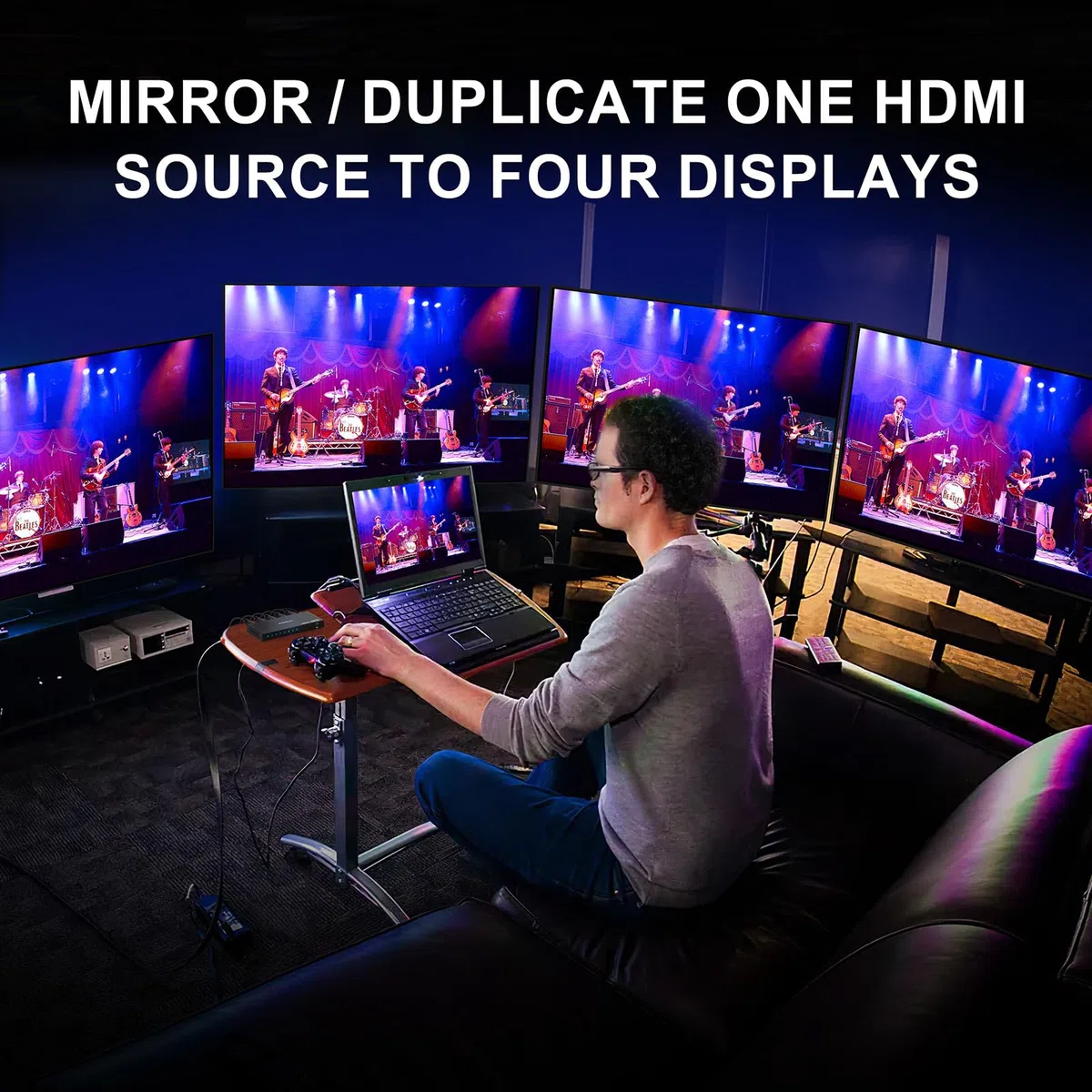 HDMI Splitter 1 In 4 Out 4K 60Hz 4:4:4, AVIDGRAM HDMI Verteiler 4 Port mit Copy, Downscaler, Auto für Dual identische Anzeige Unterstützung 1080p 120Hz HDMI2.0 HDCP 2.2 HDR10 18Gbps 3D