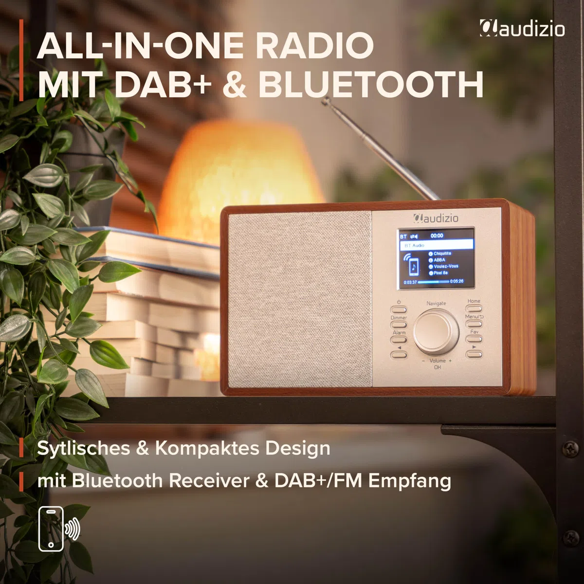 Audizio Cosa WLAN Internetradio klein - DAB+ Digitalradio mit Bluetooth - Kompaktes Küchenradio, Radiowecker, Farbdisplay & Kopfhöreranschluss - Braun