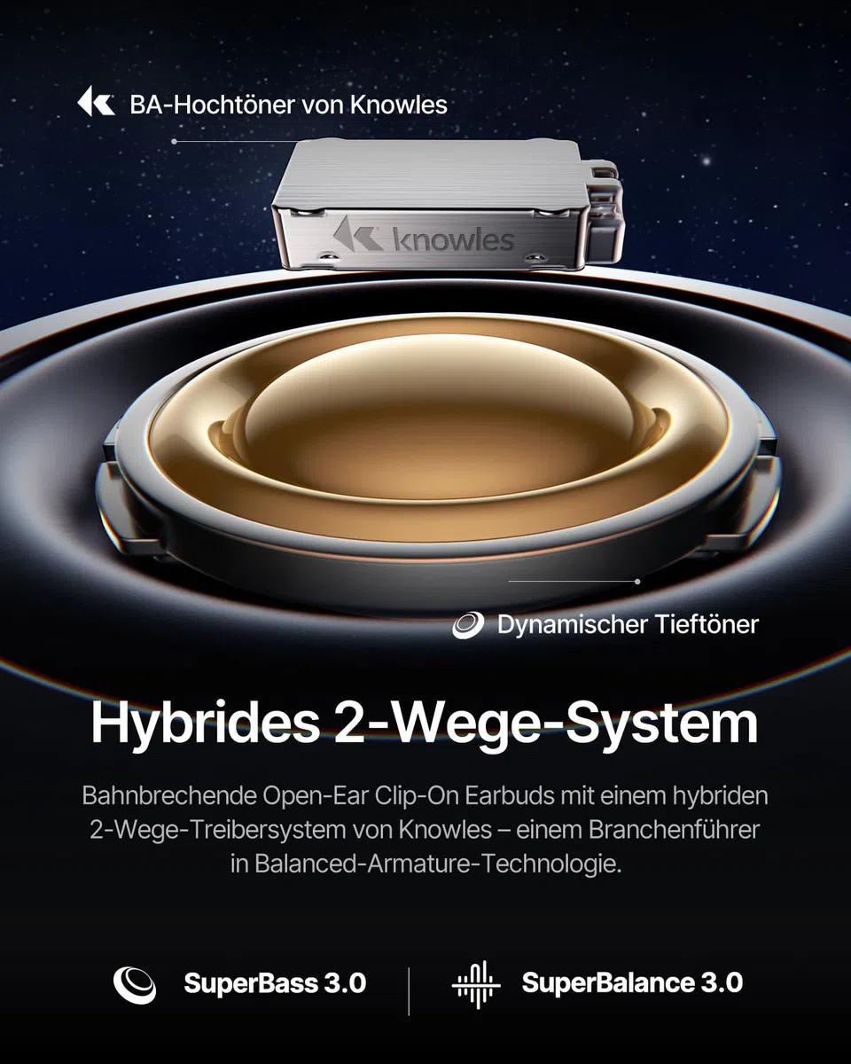 Baseus Inspire XC1 Open-ear Kopfhörer, Sound by Bose, Cloud-Komfort Open Earbuds mit Dolby Audio | Hi-Res | Hybride 2-Wege-Treibereinheit | Knowles BA-Tweeter, 40 Std. Spielzeit, IP66, KI-klare Anrufe