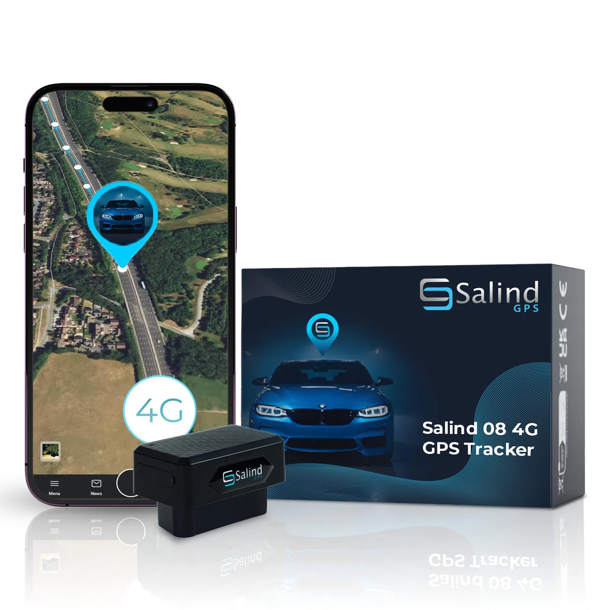 SALIND GPS - Salind 4G OBD GPS Tracker Auto, Fahrzeuge und LKWs OBD2 Stecker - Peilsender Auto mit Ortung - elektronisches Fahrtenbuch - Online weltweit Echtzeit Tracking mit App- ohne Aufladen