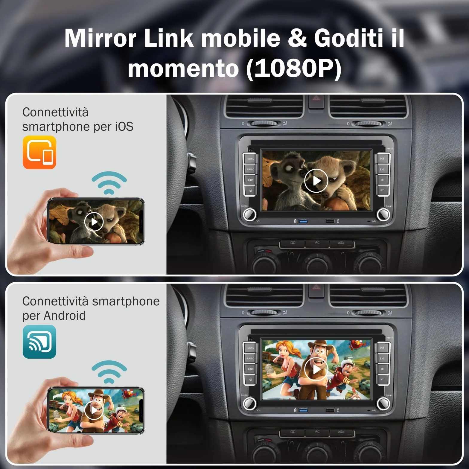 Linux Autoradio Mit Bildschirm für Golf 5 6 VW Polo 6R T5 Passat Touran Seat, 7 Zoll Wireless Carplay & Android Auto, MirrorLink, Navigation, Lenkrad Strg, DAB, SWC, Bluetooh/WLAN/FM/AM/USB/DSP/RDS