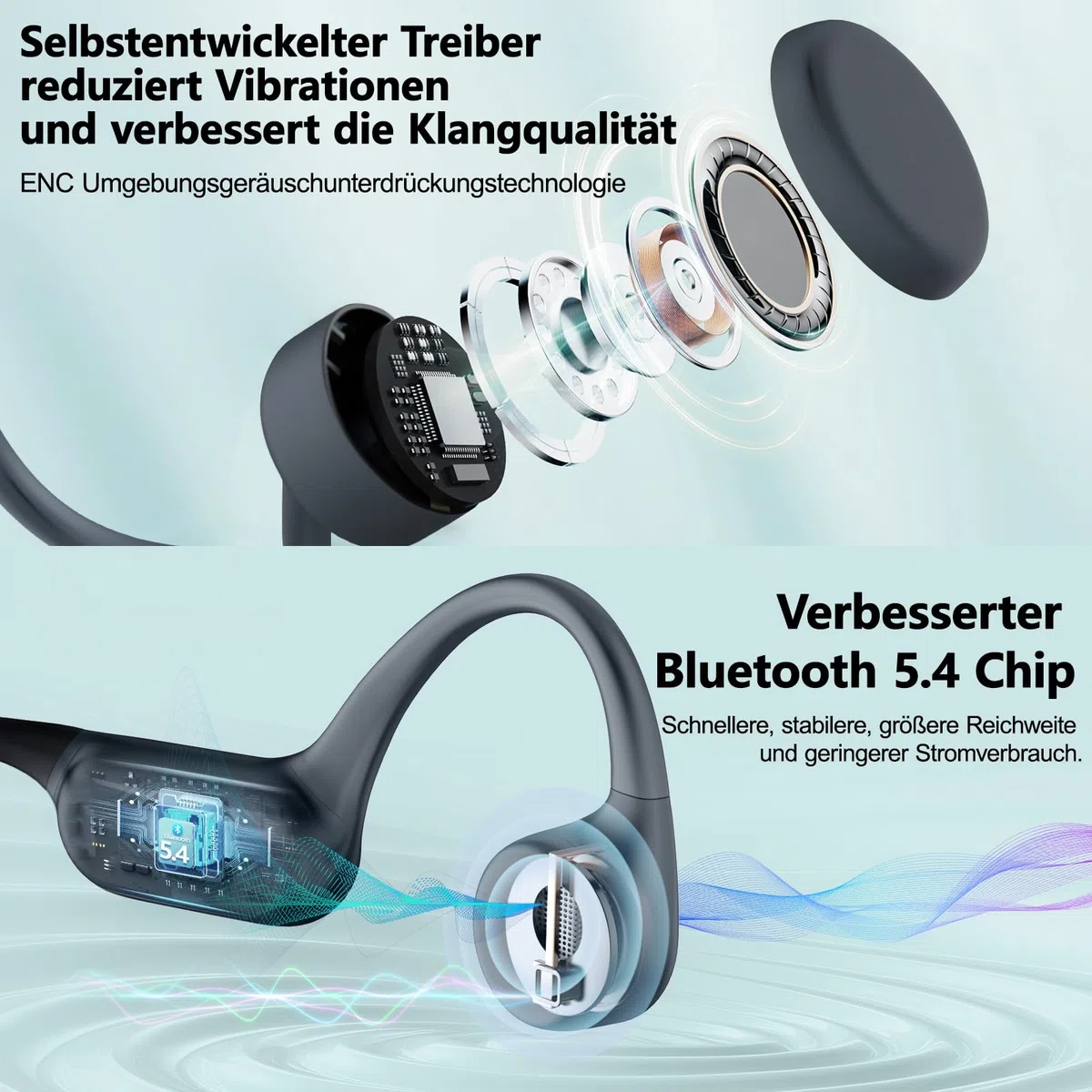 Kopfhörer Schwimmen – Knochenschall Kopfhörer Bluetooth 5.4, IPX8 Wasserdichte Sport Headphones mit MP3-Modus, Unterwasser Open Ear Headset mit 32 GB Speicher, Leicht & Sicher für Fitness (Grau)
