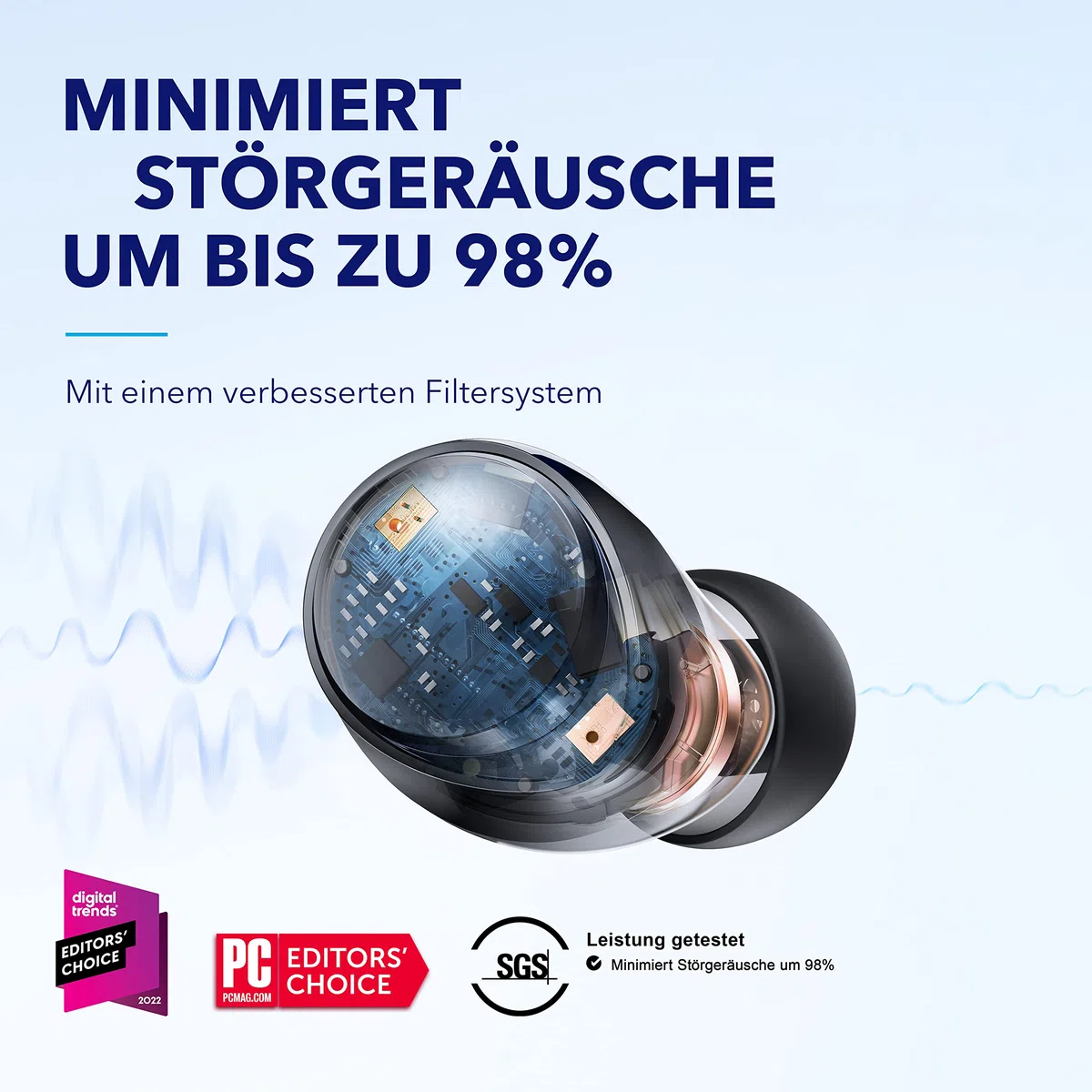 soundcore by Anker Space A40, Automatische Geräuschunterdrückung bis 98%, Kabellose Earbuds, 50h Wiedergabe, Hi-Res Sound, Bequemes Design, App Steuerung (Schwarz)
