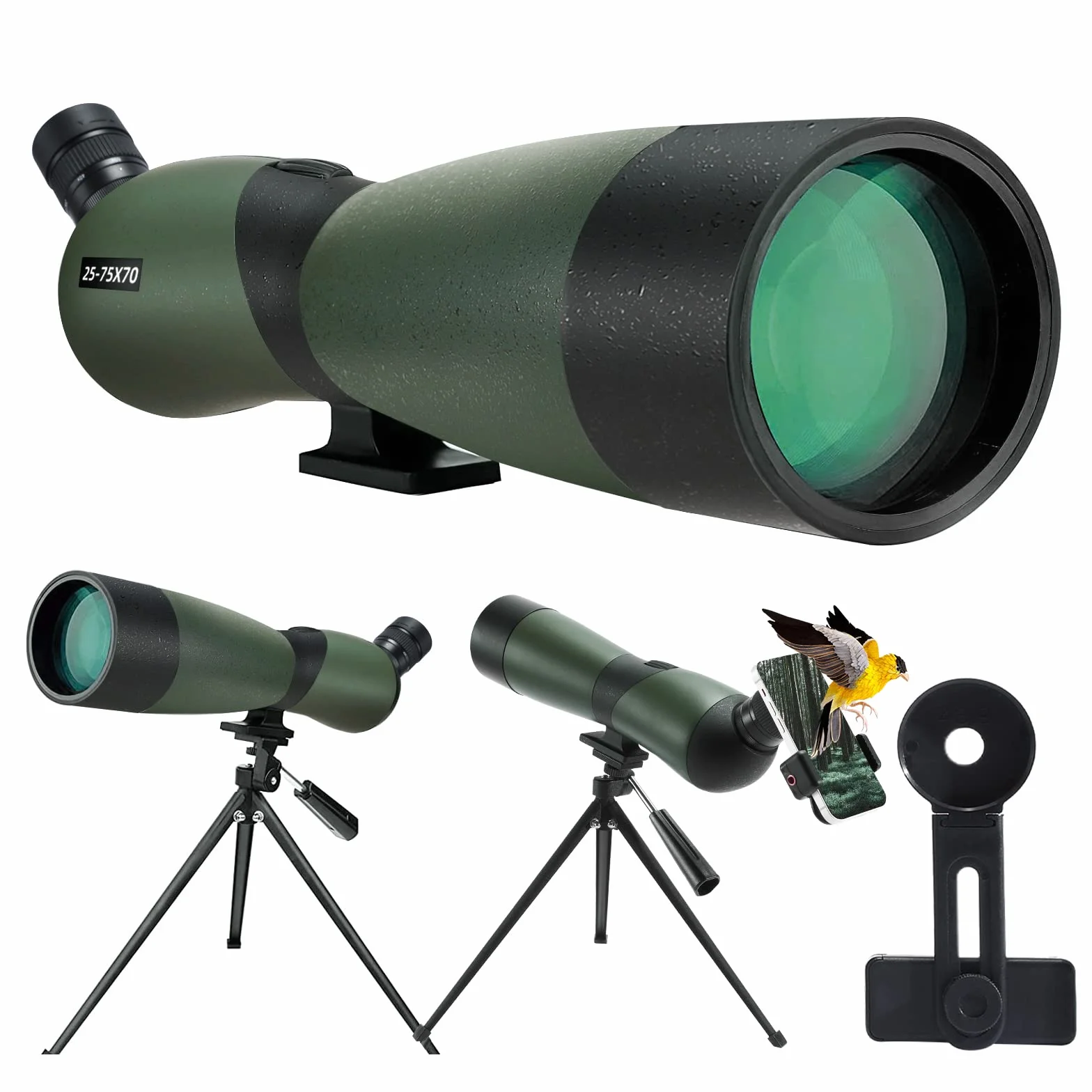 25-75X Spektiv, Teleskope-Wasserdichtes Zielfernrohr mit BAK4 Prisma Stativ Telefon Adapter Tragetasche, für Zielschießen Vogelbeobachtung Wildtiere, Mond