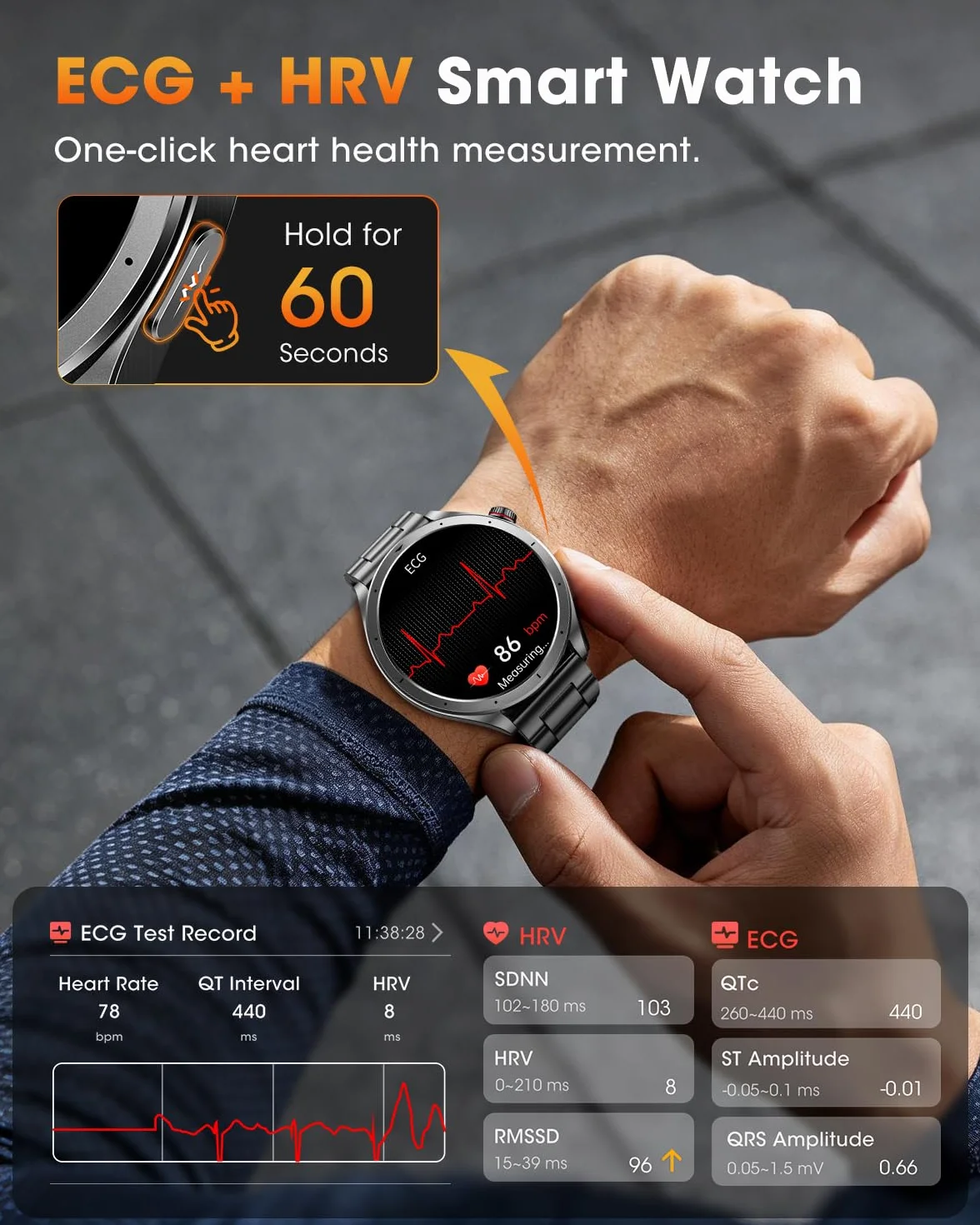 Smartwatch Herren mit EKG+HRV, 1.53" AI-GPT Gesundheitsuhr, Herzfrequenz, SpO2, Schlafmonitor, Blutdruck, 5ATM Fitnessuhr, Telefonfunktion, LED Taschenlampe, 120+ Sportmodi, Schwarz