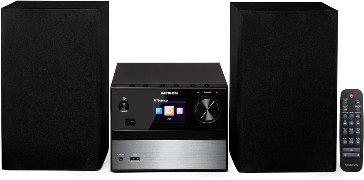 MEDION P64014 Micro Audio System Kompaktanlage (DAB+, CD-Player, PLL UKW Radio, Bluetooth, USB Anschluss, AUX) Titan