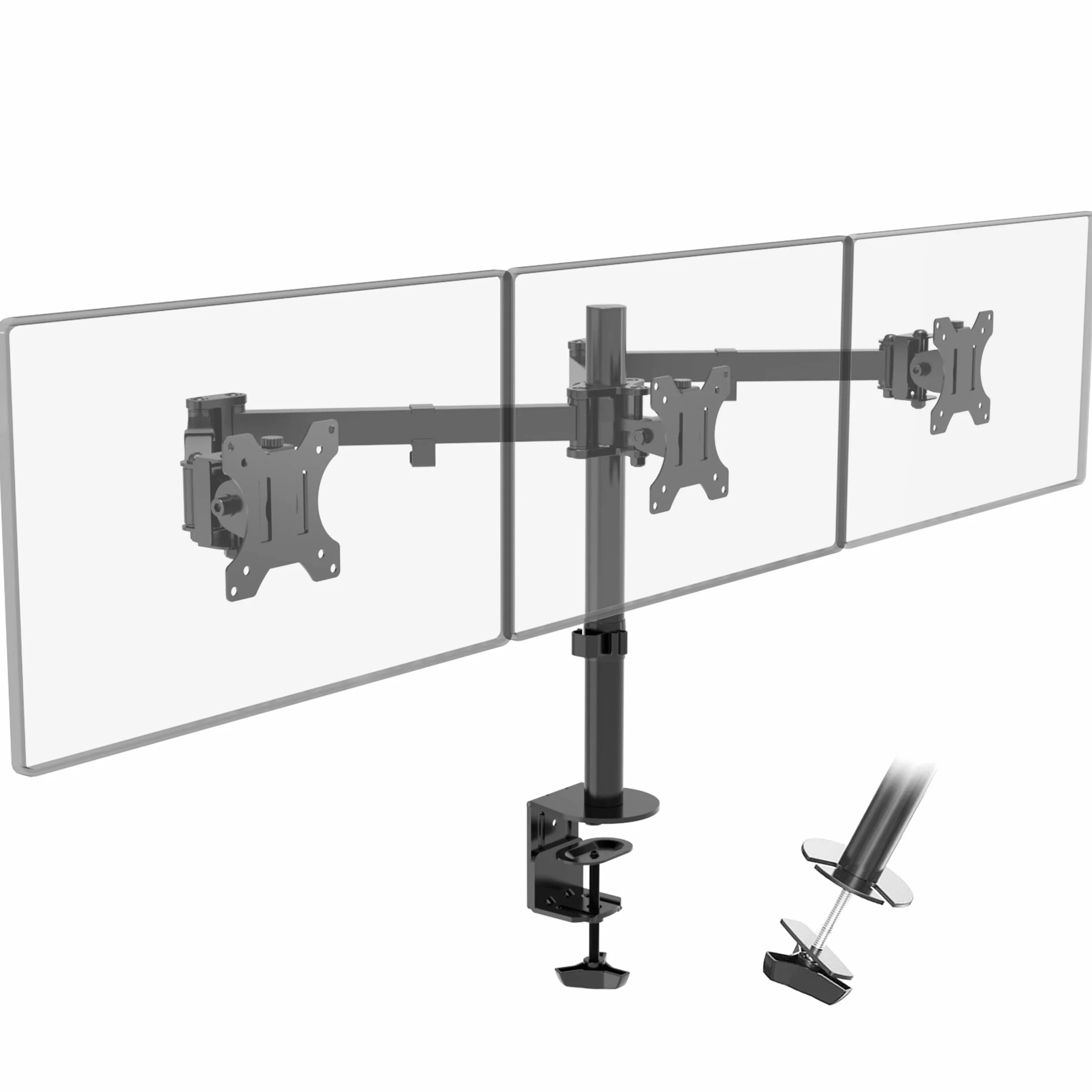 PUTORSEN Monitor Tischhalterung für 3 Monitore 13"-27" LCD LED TV Bildschirme Flachbildschirm, Belastbarkeit: 7 kg/pro Monitor, neigbar 180°, schwenkbar 360°, höhenverstellbar