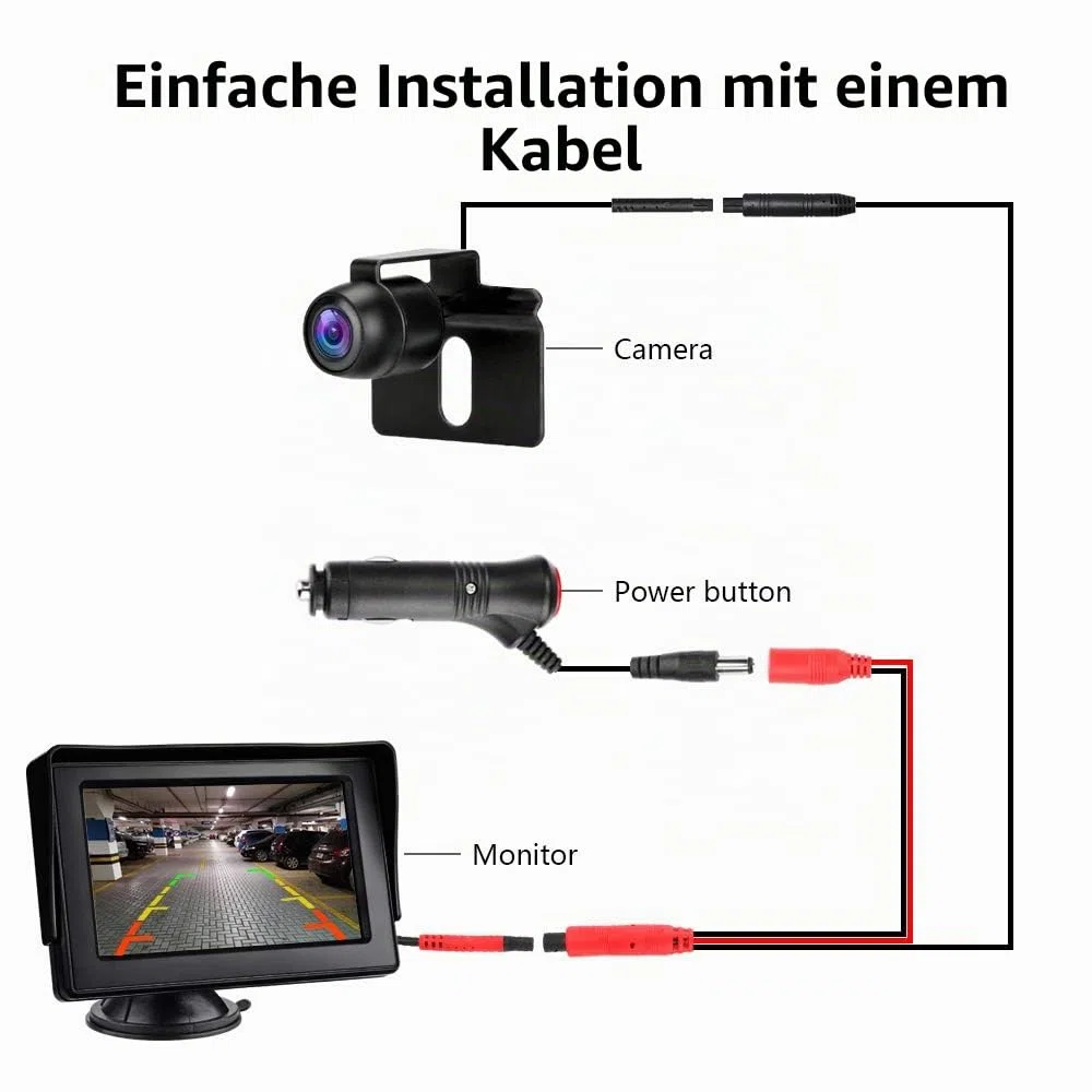 Rückfahrkamera mit Monitor 4.3" LCD IP68 Wasserdicht Nachtsicht Einparkhilfe System