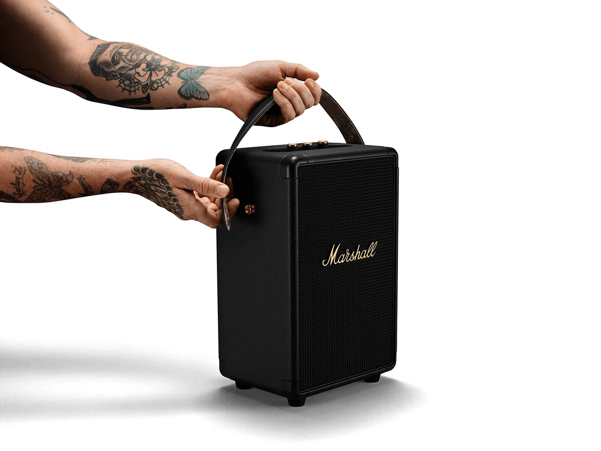 Marshall Tufton Outdoor Tragbarer Bluetooth Partylautsprecher, IPX2 wasserbeständig – Schwarz und Messing