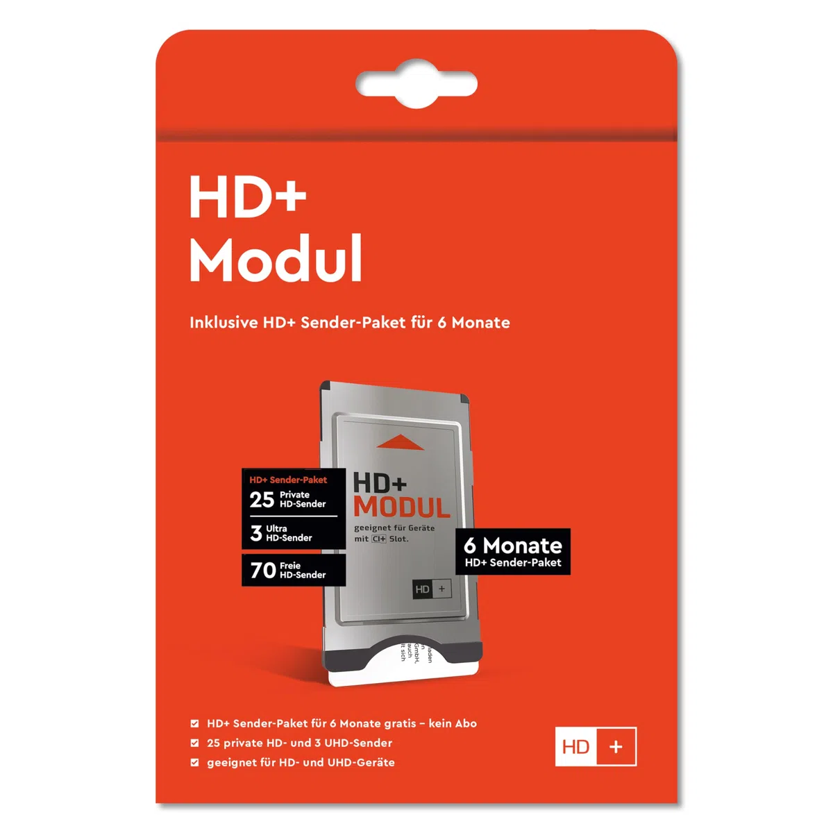 HD+ b-Ware Modul für Satelliten-TV CI+ | inklusive 6 Monate HD+ Sender-Paket | 25 Private Sender, 3 UHD-Sender, 70 frei empfangbare Programme | kein ABO | kompatibel mit Fernseher oder Sat-Receiver