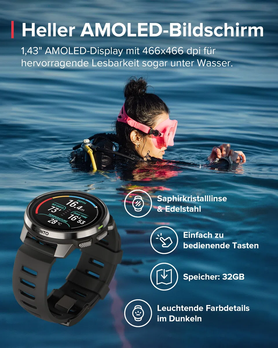 SUUNTO Ocean Tauchcomputer, GPS-Multisportuhr, wasserdicht bis 100 m | Routenverfolgung unter Wasser, kabellose Tankdrucküberwachung, Dualband-GNSS, Offline-Karte, 16 Tage Batterielaufzeit