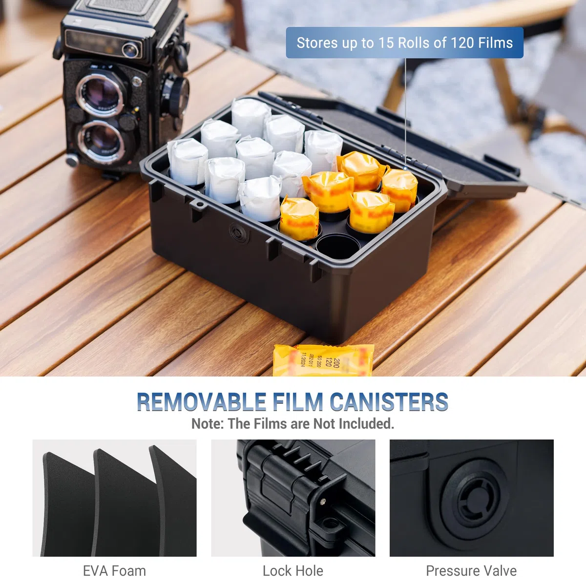 Harte stabile 120 Film Case,IP67 wasserdichte Film Kamera Behälter für 15 Rollen 120 Negativ Film,Anti-Schock Lichtversiegelte Negative Film Organizer Aufbewahrungsbox für Reisen(kein Film enthalten)