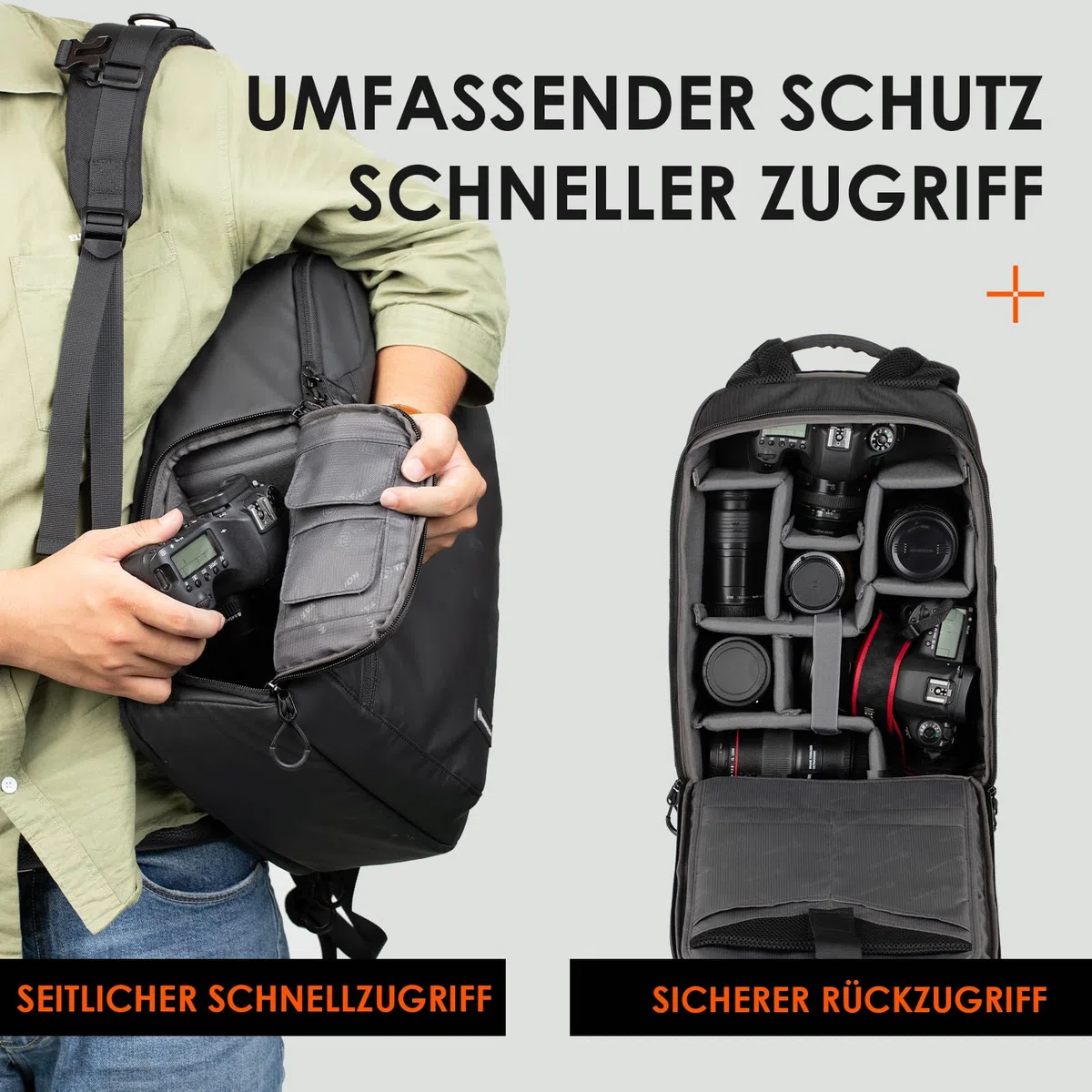 TARION Kamerarucksack Wasserdicht Fotorucksack SLR Kameratasche Kamera Rucksack mit 14 Zoll Laptopfach und Regenschutz für Spiegelreflexkameras-Schwarz