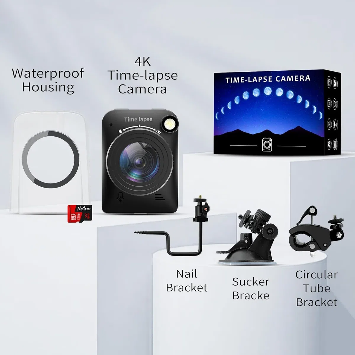 【2026 Upgrade】 4K Zeitraffer Kamera, Baustellenkamera für 180 Tage Aufnahme, Manueller Fokus, Timelapse Camera mit LED-Licht, mit TF Karte, Time Lapse Kamera für Baustellen, Gartenarbeit, Pflanzen